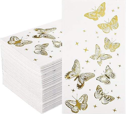 120 servilletas de papel de mariposa dorada servilletas de papel de aluminio dorado servilletas desechables de mariposa toallas de mano de papel
