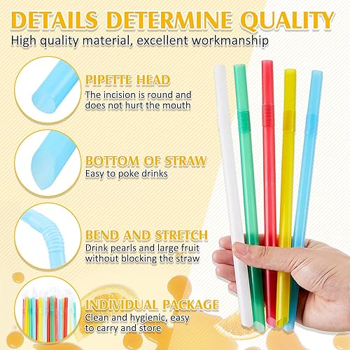 Miniatura 3 de Tessco 300 popotes Boba flexibles, flexibles, flexibles, jumbo, pajitas de plástico envueltas individualmente para té de burbujas, batidos caseros
