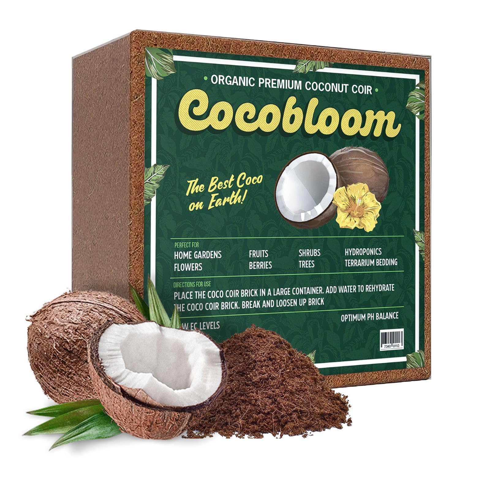 1 COCO COIR - ORGANIC COCO COIR - COCO BLOOM BY GROWVIDA - 1 BRICK (11 LBS EACH = 15.7 GL EACH) LOW EC & PH LEVELS - 100% ORGANIC GROWING MEDIUM FOR PLANTS, VEGETABLE GARDENS, HERBS AND MORE - INDOOR