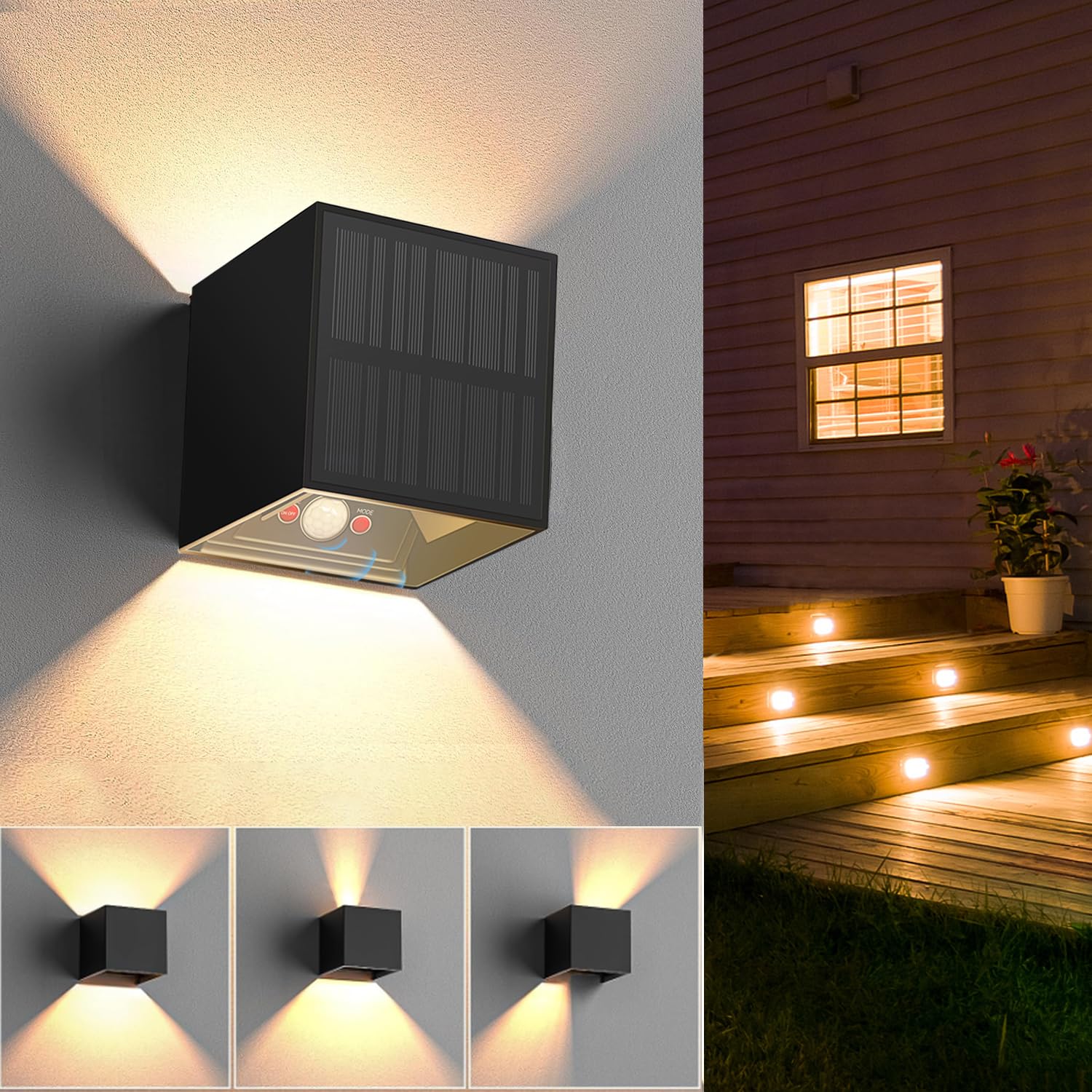 HaoDrisk Solarlampen für Außen mit Bewegungsmelder, Solar Wandleuchte LED Aussen mit Einstellbar Abstrahlwinkel, 5 Modi Solar Lampe Outdoor Wandlampe IP65 Wasserdicht Solarlampen für Außen Garten