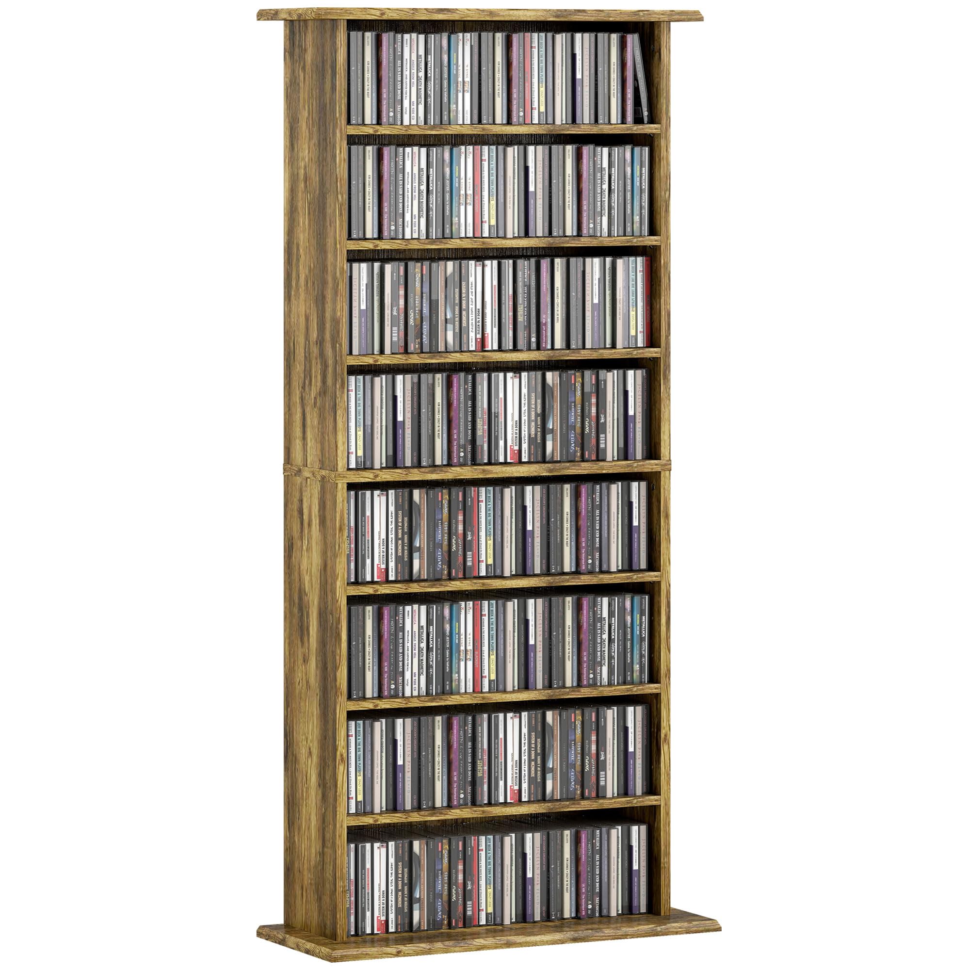 Homcom Brown Cd Storage Unit Dvd Tower Blu-Ray Storage Shelf For Living Room