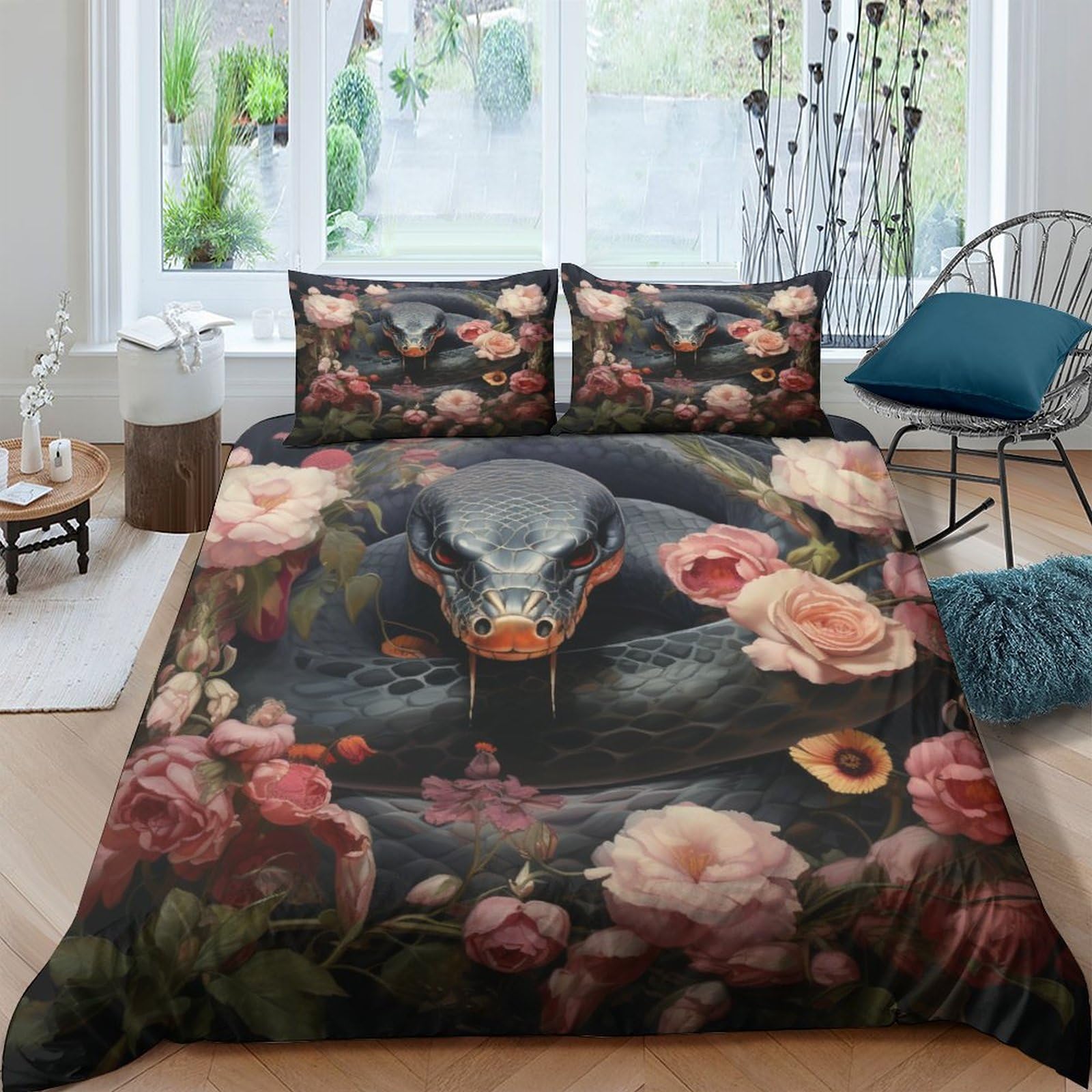 Parure de lit serpent avec housse de couette 3D 200x200cm en microfibre