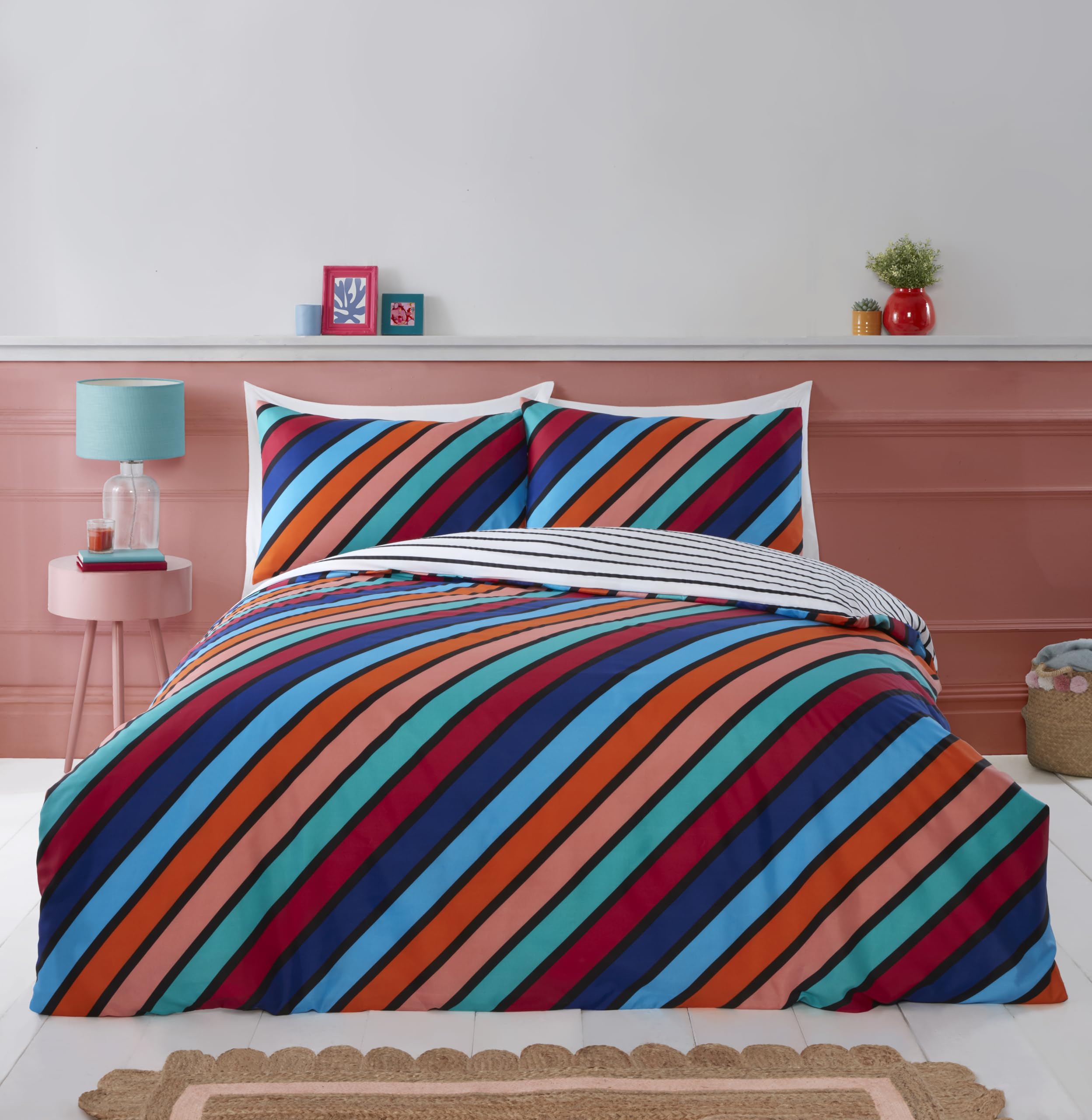 Rapport Home Striped Bedding Set | Premium Soft Microfibre Reversible Double Duvet Cover Set with 2 Pillowcases | Modern Grey & White Design