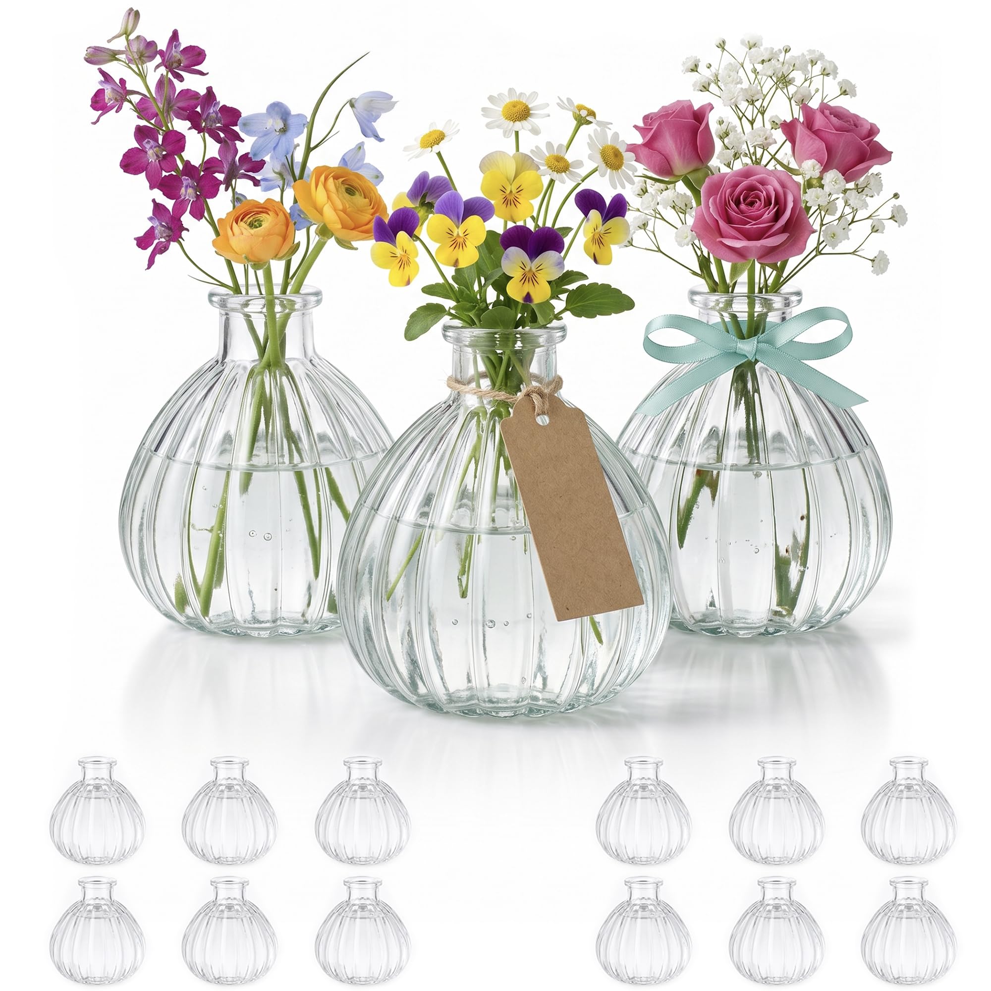 Casavetro Small Vases - 12 Pcs Clear Mini Glass Vases for Flowers, Table Decoration, Wedding Centrepieces (12 x 200 ml)