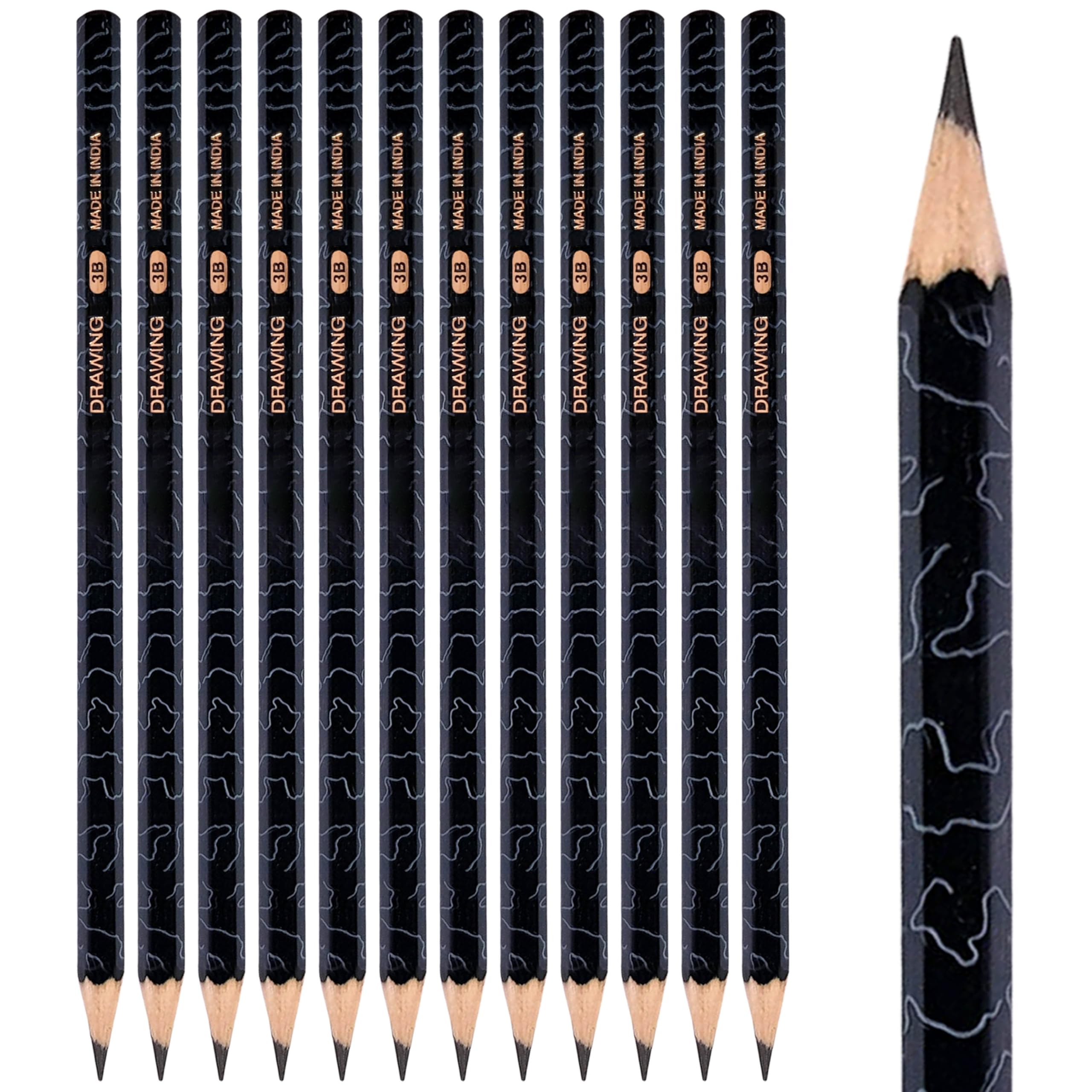 iGRADE Graphite Drawing Pencils, 3B Graded, Pack of 12, Professional Artists Sketching Pencils, Perfect for Write Tone Sketch Shade Draw Draft, iZOFAX