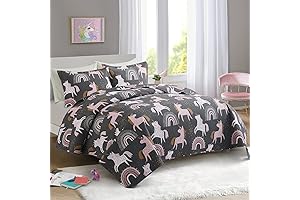 HollyHOME Microfiber Reversible Unicorn Rainbow Kids Bedspread for Girls