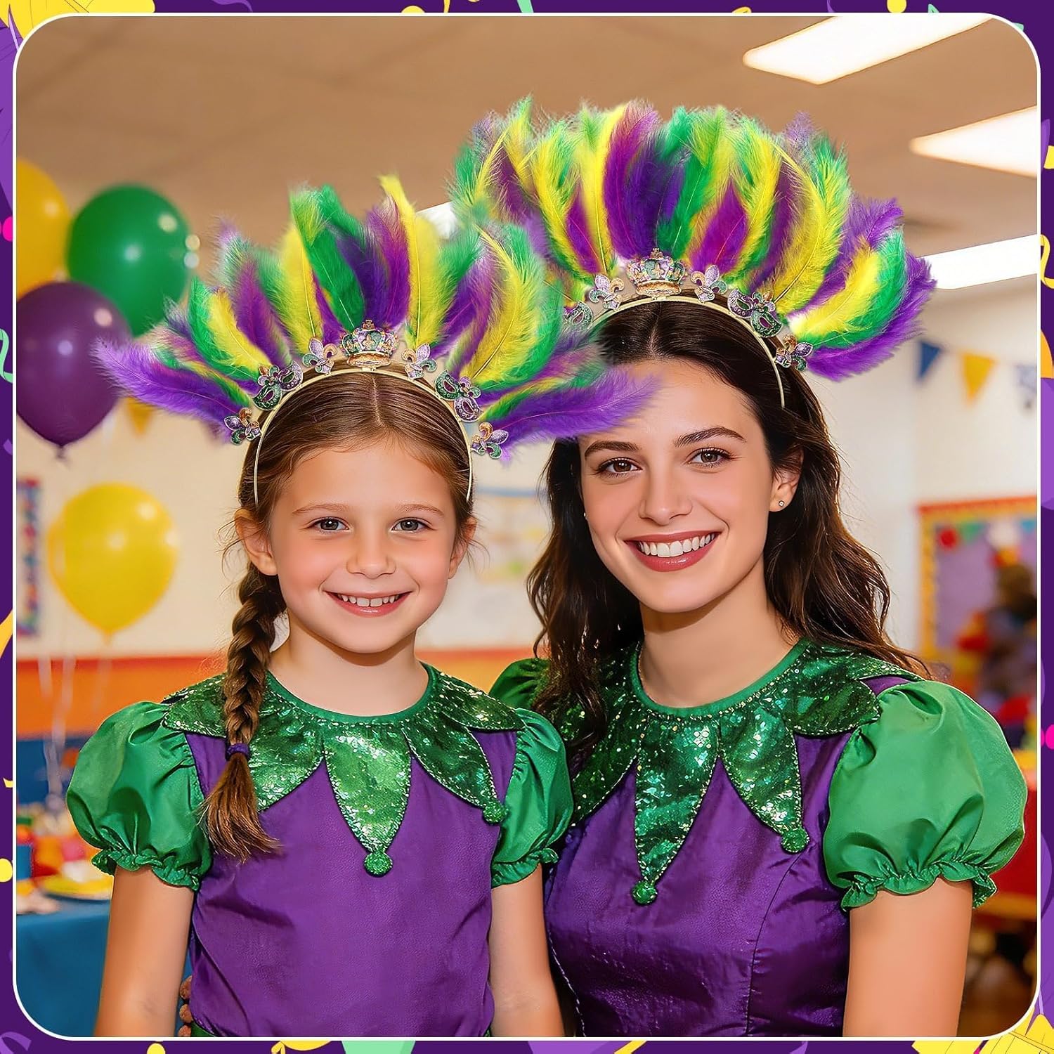 Mardi for Gras Headband, Mardi for Gras Hair Accessories Purple Gold Green Feather Headband for Women Fleur De Lis Headpiece for Masquerade Festival Carnival Costume Party - Image 6