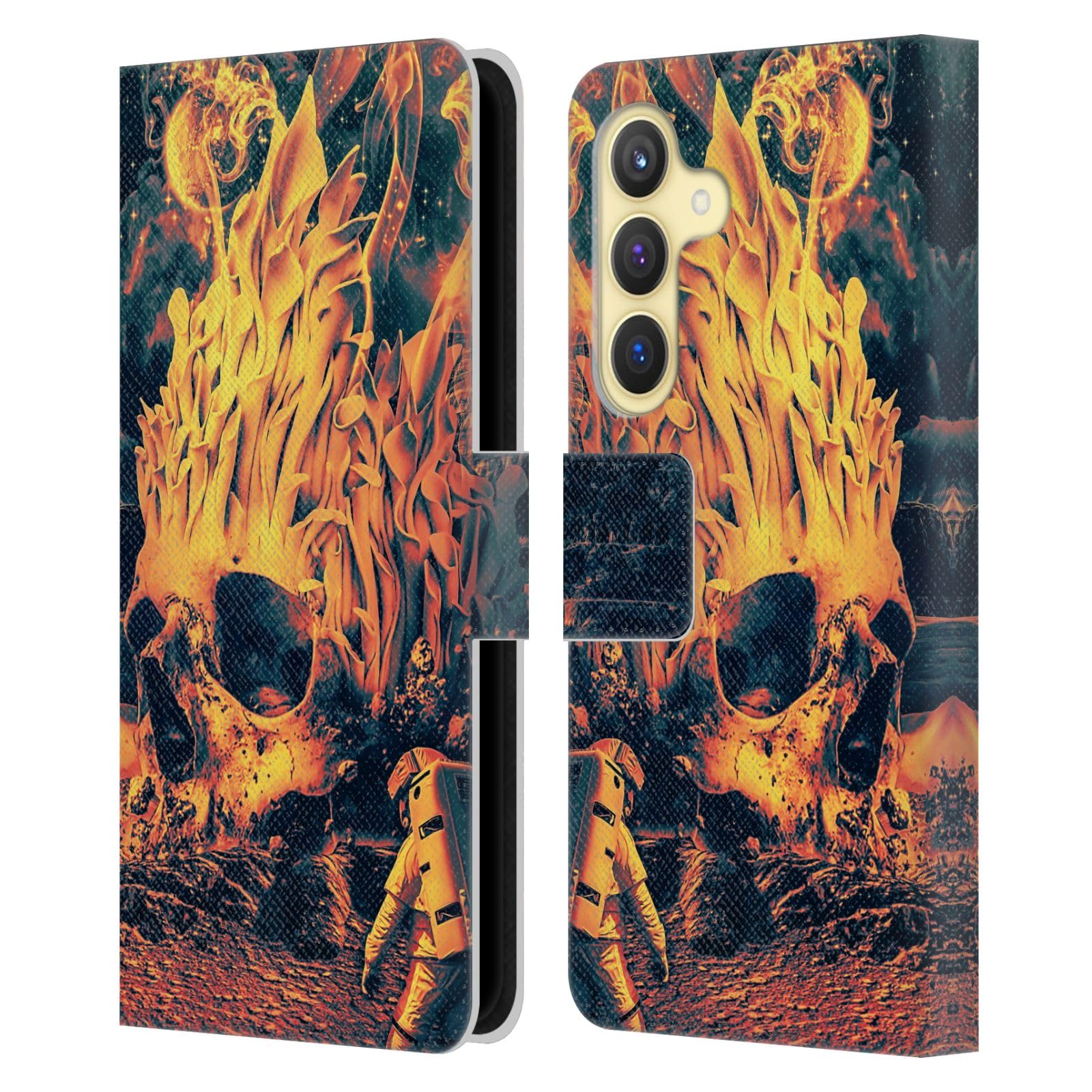 Carcasa cuero tipo libro Samsung Galaxy S24 5G con tarjetero Calavera Espacial 7