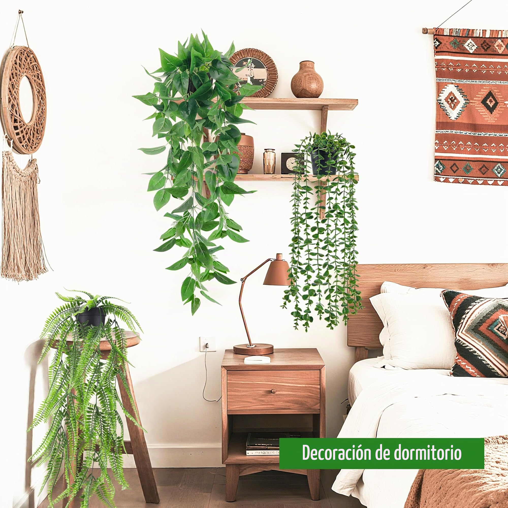 Der Rose 4 piezas de plantas artificiales colgantes, vid de hiedra falsa, eucalipto artificial, helecho Boston, cadena de perlas para la estética de la sala de estar, dormitorio, cocina, decoración de