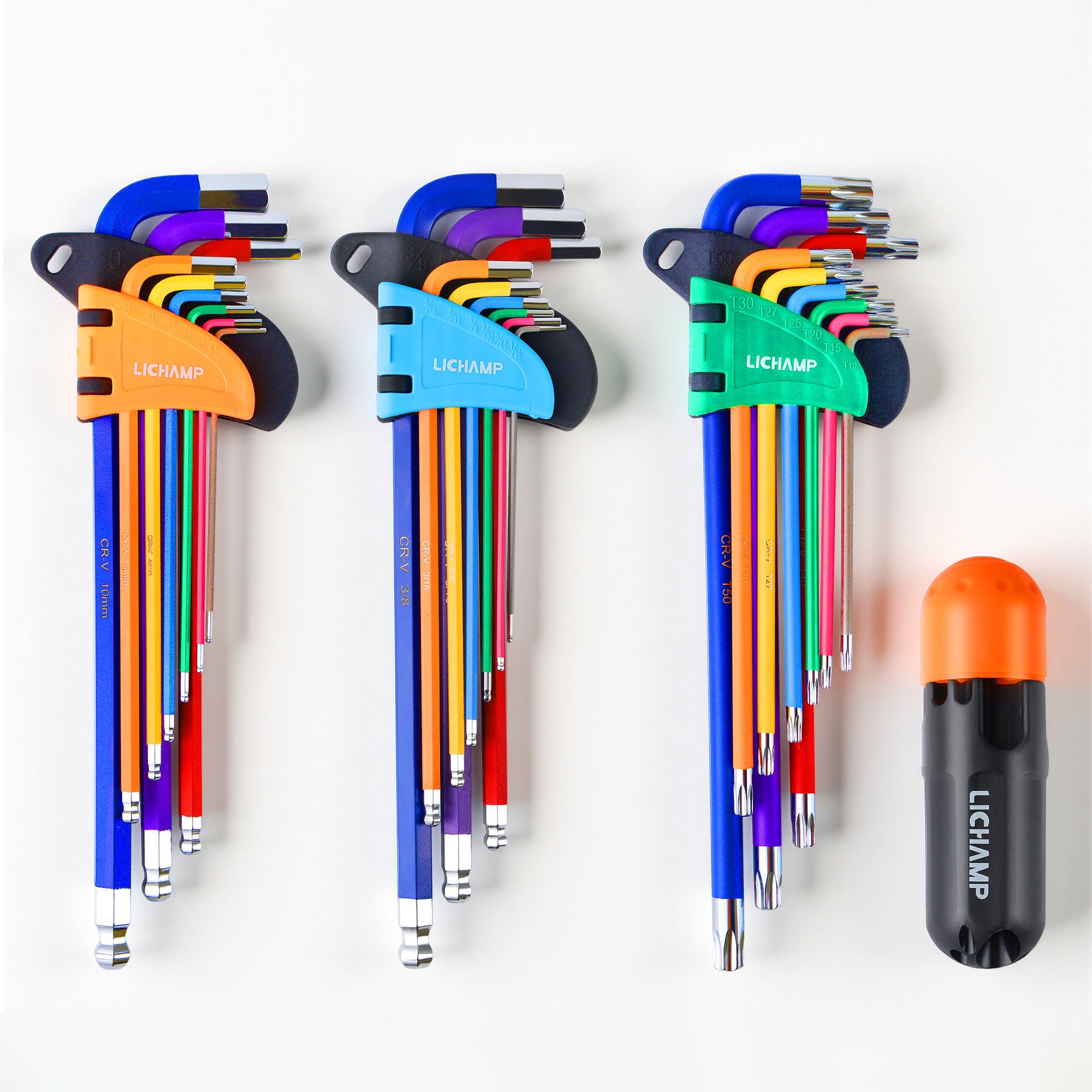 Lichamp 27-Piece Rainbow Allen Key Set, Torx SAE Metric Allen