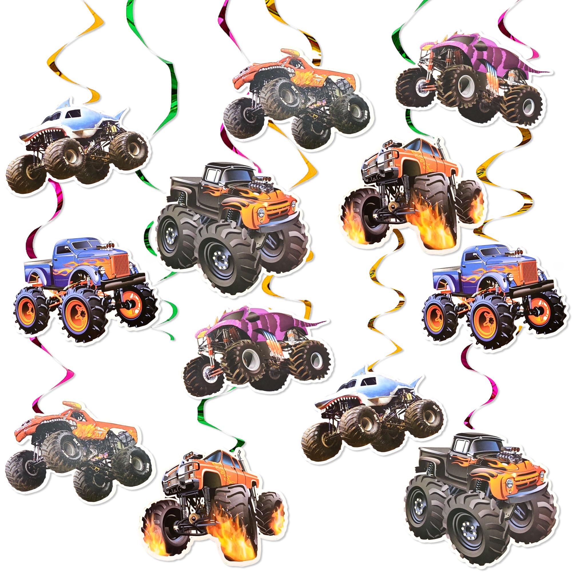 Monster Truck Banner Fire Cars Trucks Birthday Sign with Garland Race Car Theme Party Supplies