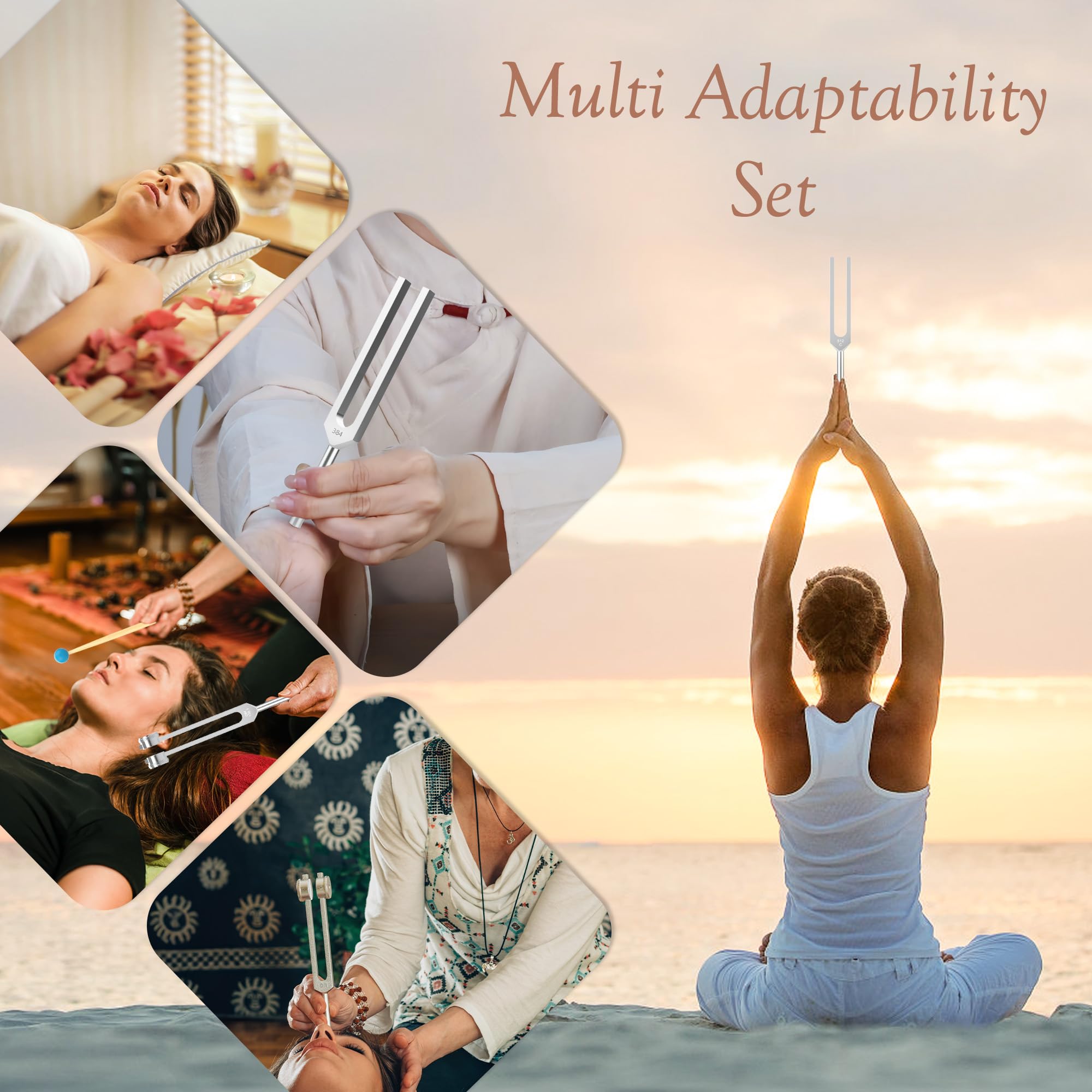 Stimmgabel Set 5 Stimmgabeln (128Hz, 136.1Hz, 256Hz, 384Hz, 512Hz),mit PU-Leder Etui & Gummihammer, für Yoga, Meditation, Entspannung