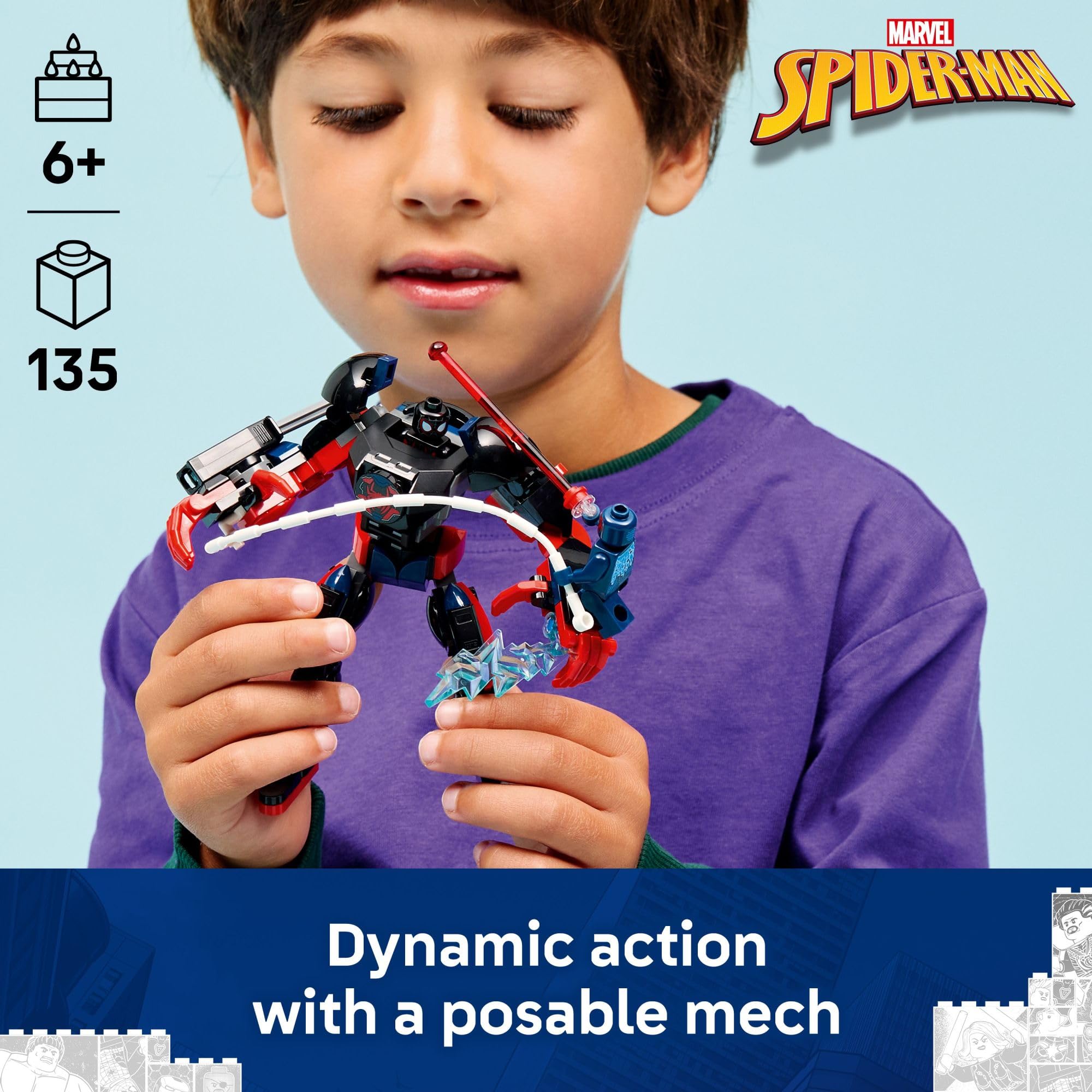 LEGO Marvel Miles Morales Mech vs. Spider-Man 2099 Building Toy for Boys & Girls - Poseable Super Hero Mech & 2 Marvel Minifigures for Kids & Fans, Ages 6+ - Gift Idea for Birthdays - 76337