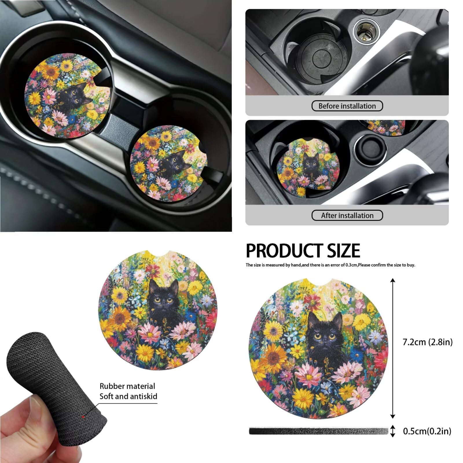 Set di coprisedili e coprivolante per auto con stampa di margherite, con cuscinetti per cintura di sicurezza, copertura interna per specchietto retrovisore, cuscinetti, pattumiera, tasca