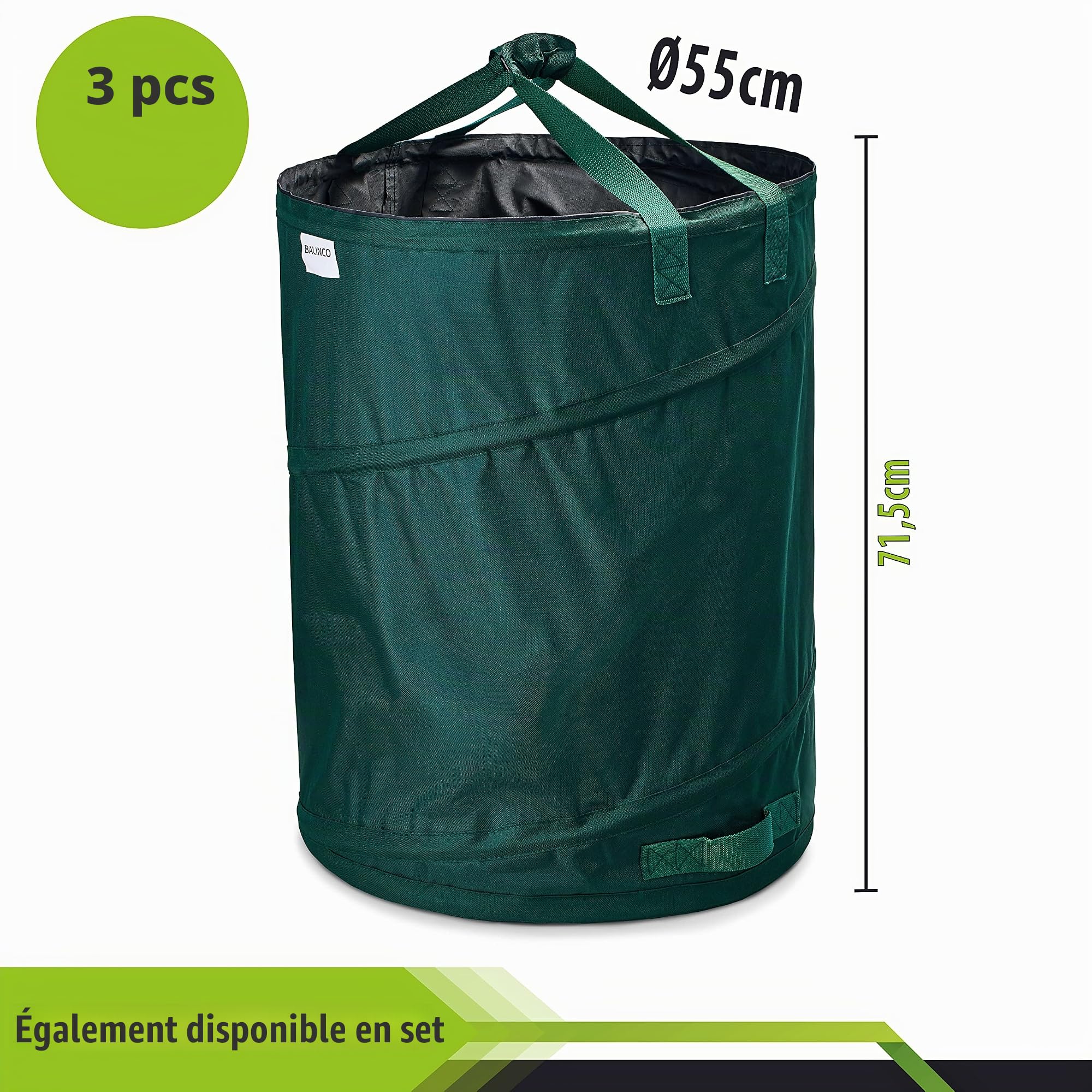 3x 170 litres Pop-Up Sac à déchets de jardin vert autoportant & stable | Sac à feuilles | Sac de jardin | Sacs de jardin | Sacs pour déchets verts pliables, grand en polyester extrêmement résistant 22