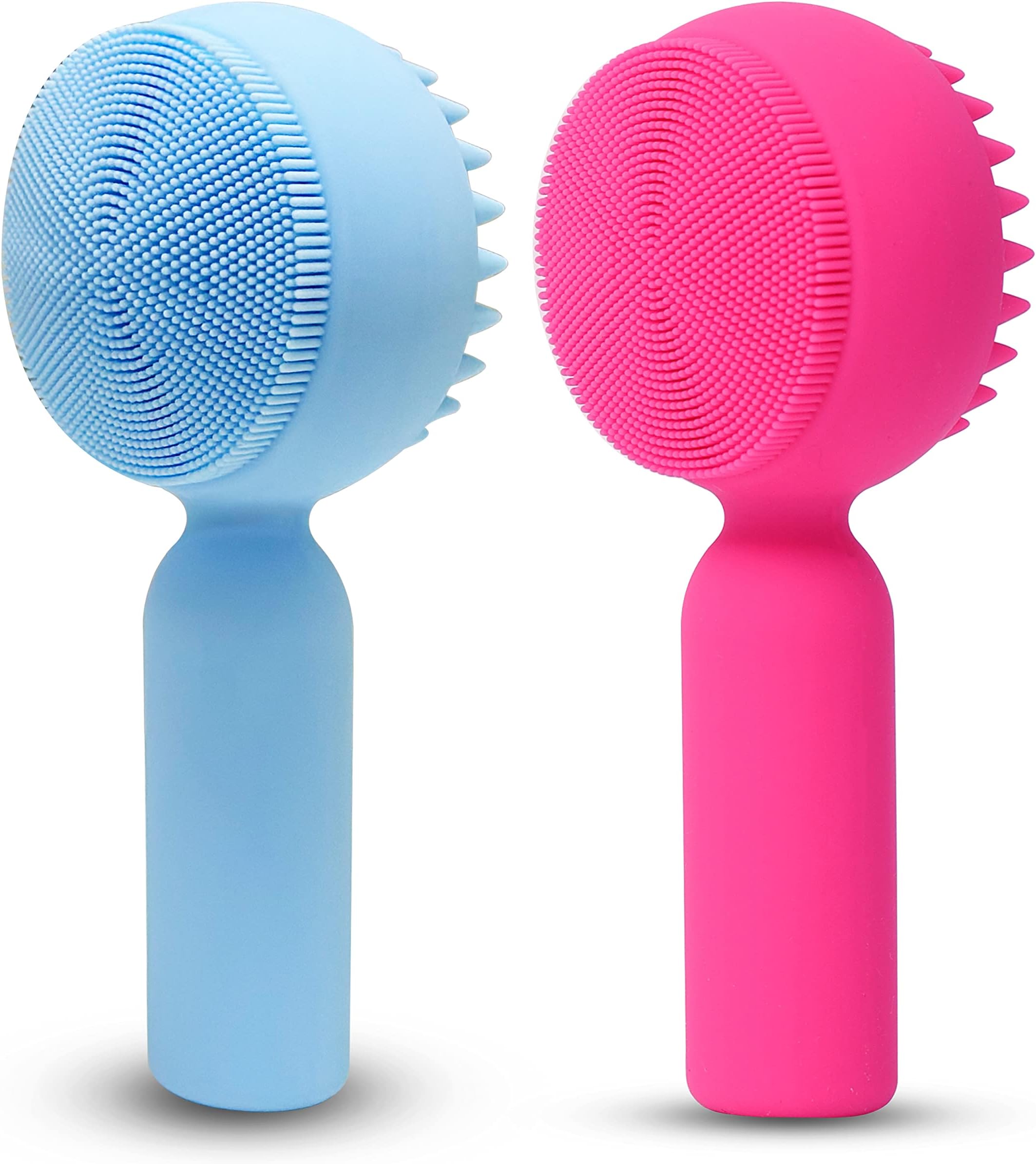 2 PC Silicone Facial Cleansing Brush 2 in 1 Facial Scrubber Manual Exfoliating Facial Brush Face Cleanser Face Exfoliator Ultrafine Bristles for Sensitive Skin Easy to Clean Lather Well(Blue&Rosered)
