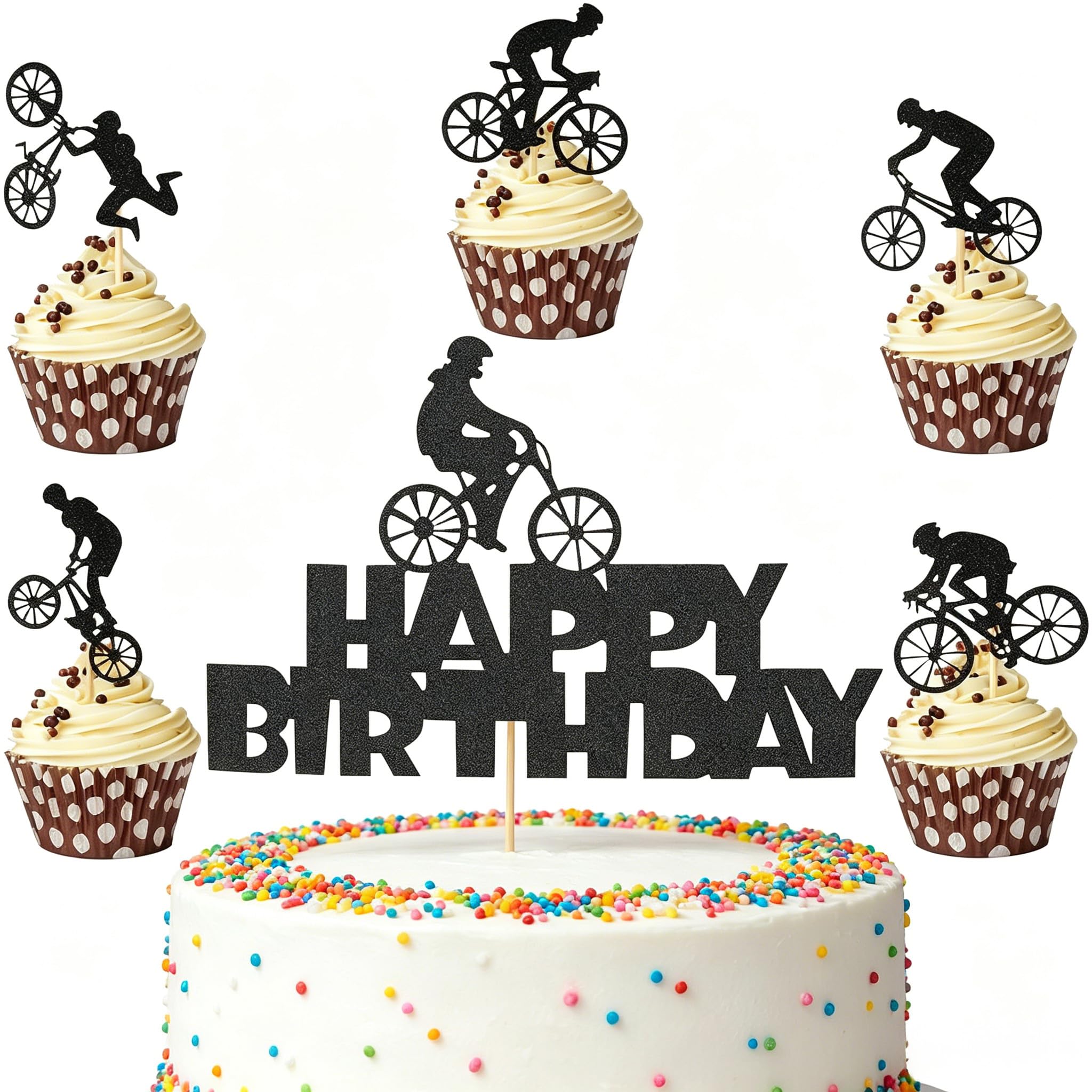 Pack of 21 Bicycle Cupcake Toppers, Bicycle Cake Toppers, Glitter Bicycle Cake Decoration for Bicycle Theme Party, Sports Party Decoration, Birthday Cake Decoration for Cycling Enthusiasts (style-3)