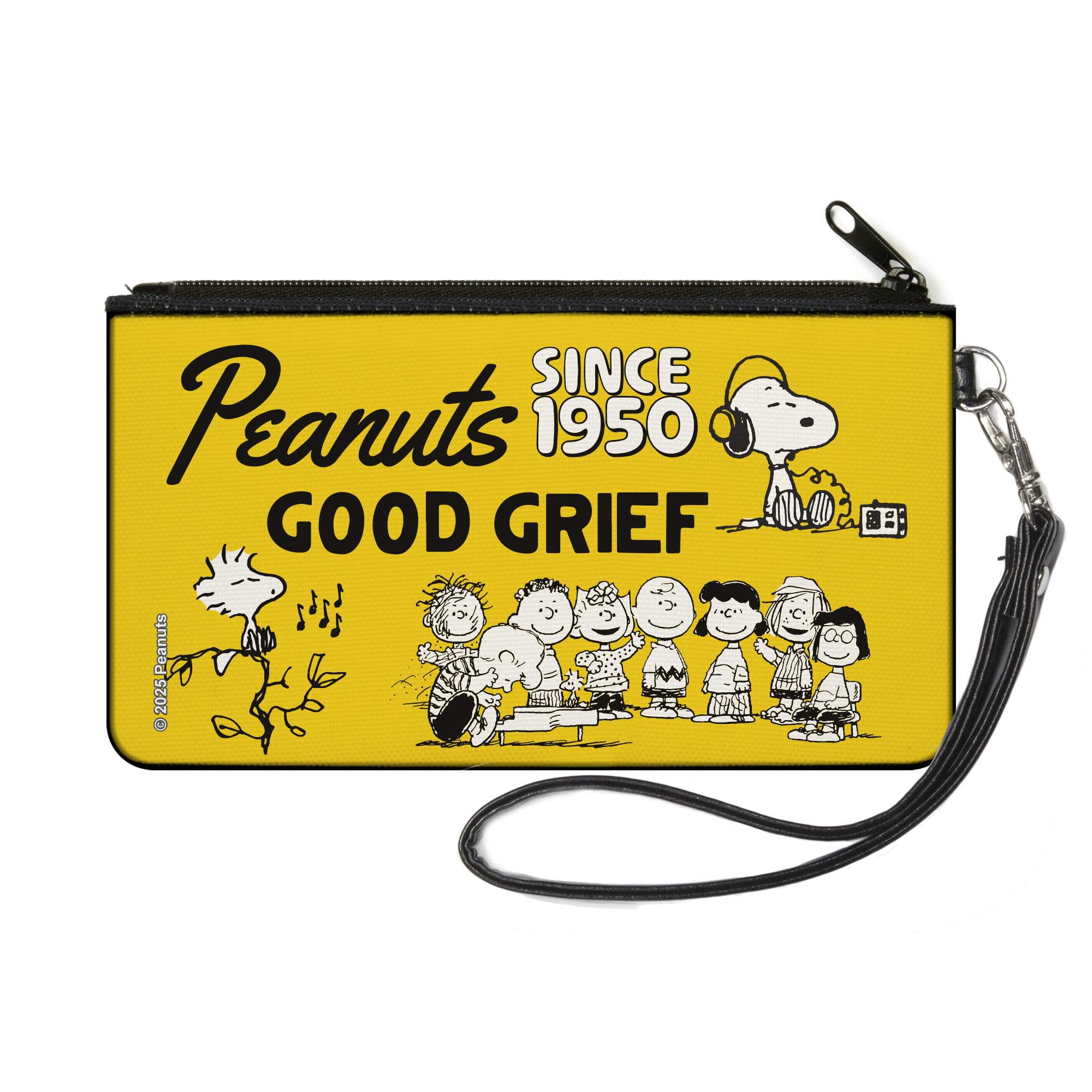 Peanuts Wallet, Zip Clutch, Peanuts Gang Since 1950 Good Grief Group Pose Yellow Black, Canvas, Yellow, SMALL, Casual-image-30
