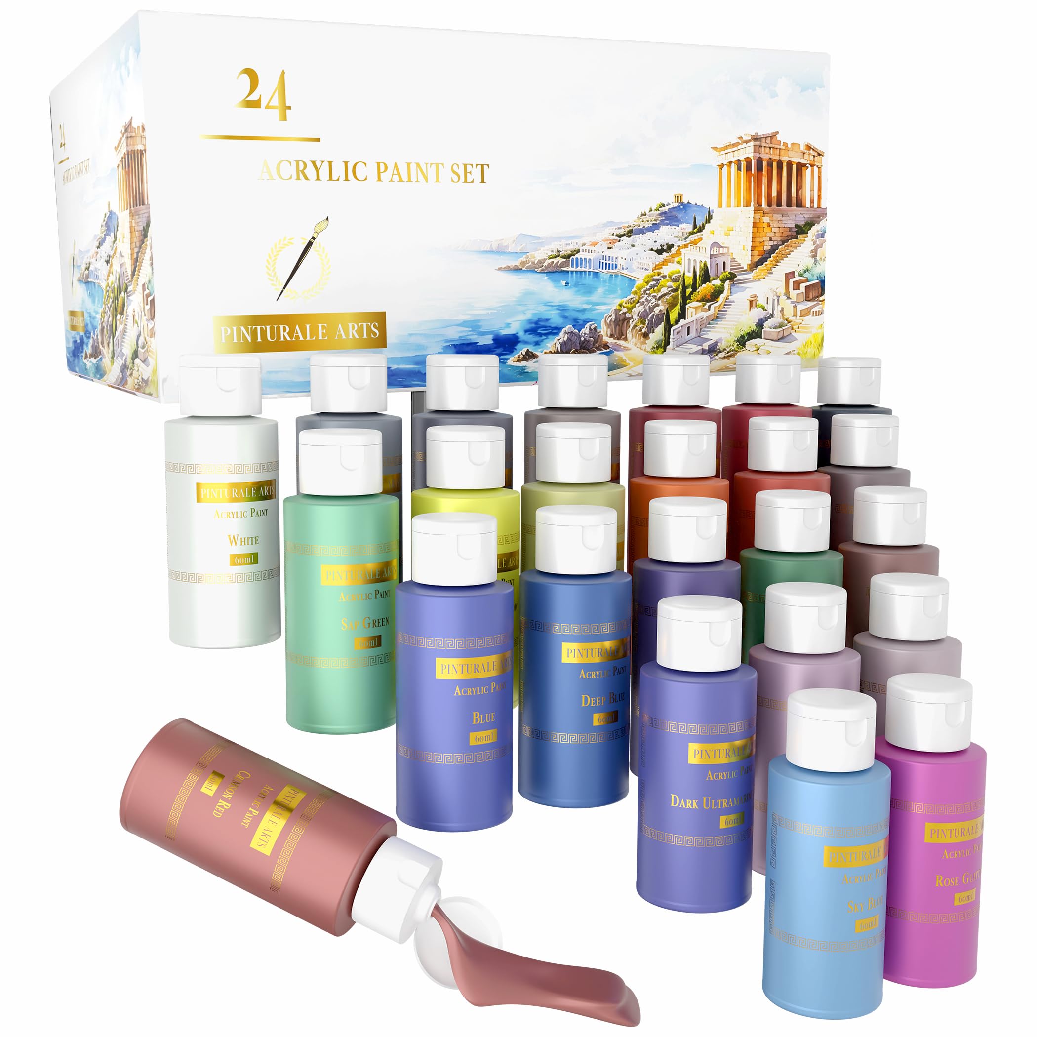 Pinturale Arts Pinturas Acrilicas 24 x 60 ml | Pigmentos Que Ofrecen Resultados Profesionales y Duraderos | Pintura Acrilica Manualidades, Para Lienzos, Ceramica, Artistas