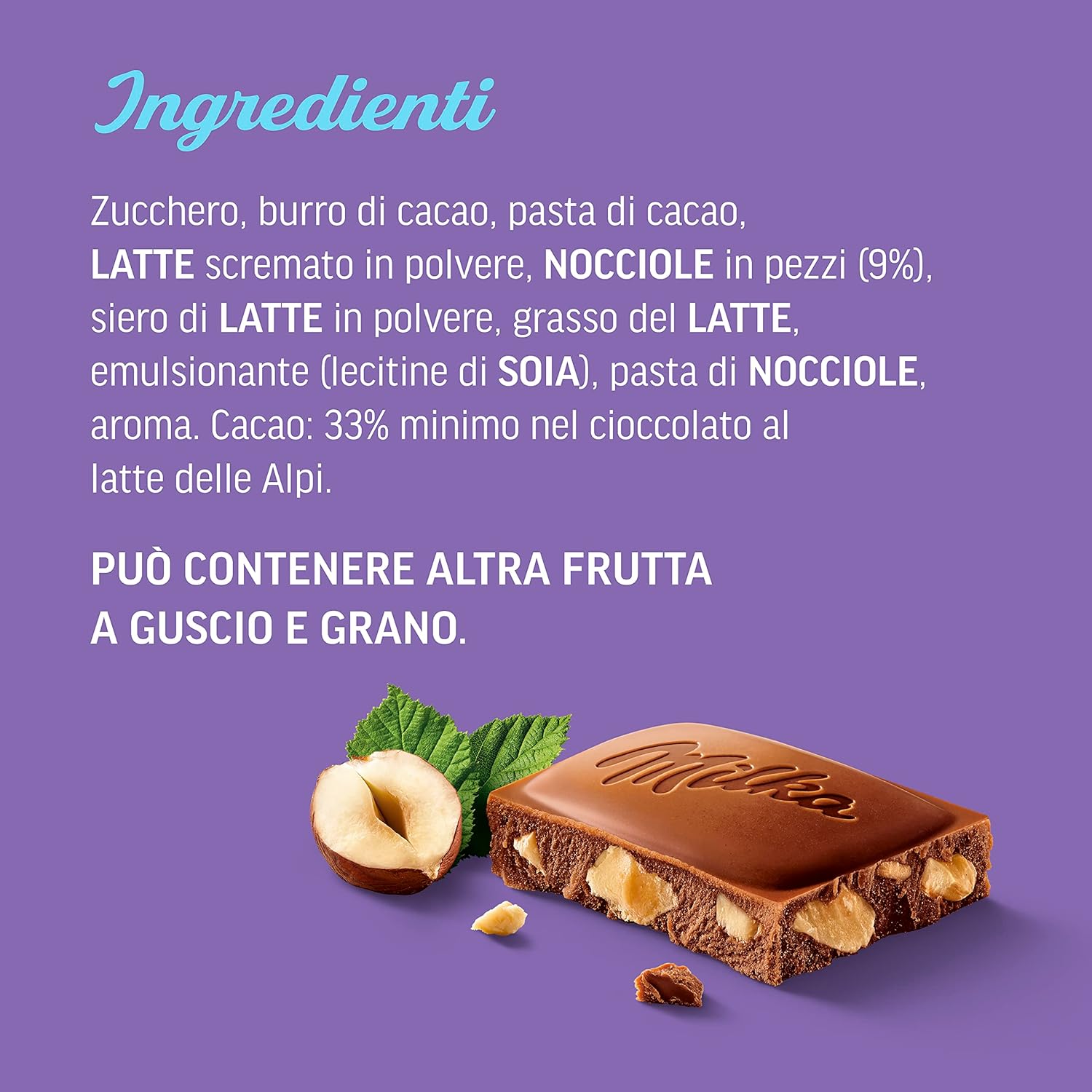 Milka, Nocciola, Tavoletta di Cioccolato al Latte con Nocciole Spezzate, 100% Latte Alpino, Cacao Sostenibile, 100g - Immagine 2