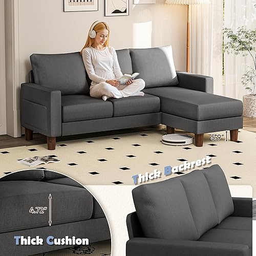 Miniatura 6 de JUMMICO Sofá para sala de estar pequeña, sofá pequeño de 72 pulgadas con otomana reversible, sofás en forma de L de 3 asientos, cómodos sofás para