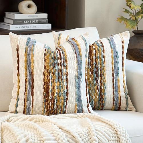 Aeckself Juego de 2 fundas de almohada bohemias de 18 x 18 pulgadas  18.0 x 18.0 in., fundas de almohada cuadradas cuadradas de felpilla con acento