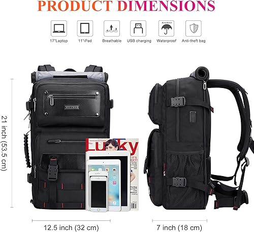 Miniatura 5 de WITZMAN Mochila de viaje de mano para hombre, convertible, grande, de nailon, para portátil de 17 pulgadas, aprobada por aerolíneas, Negro -,