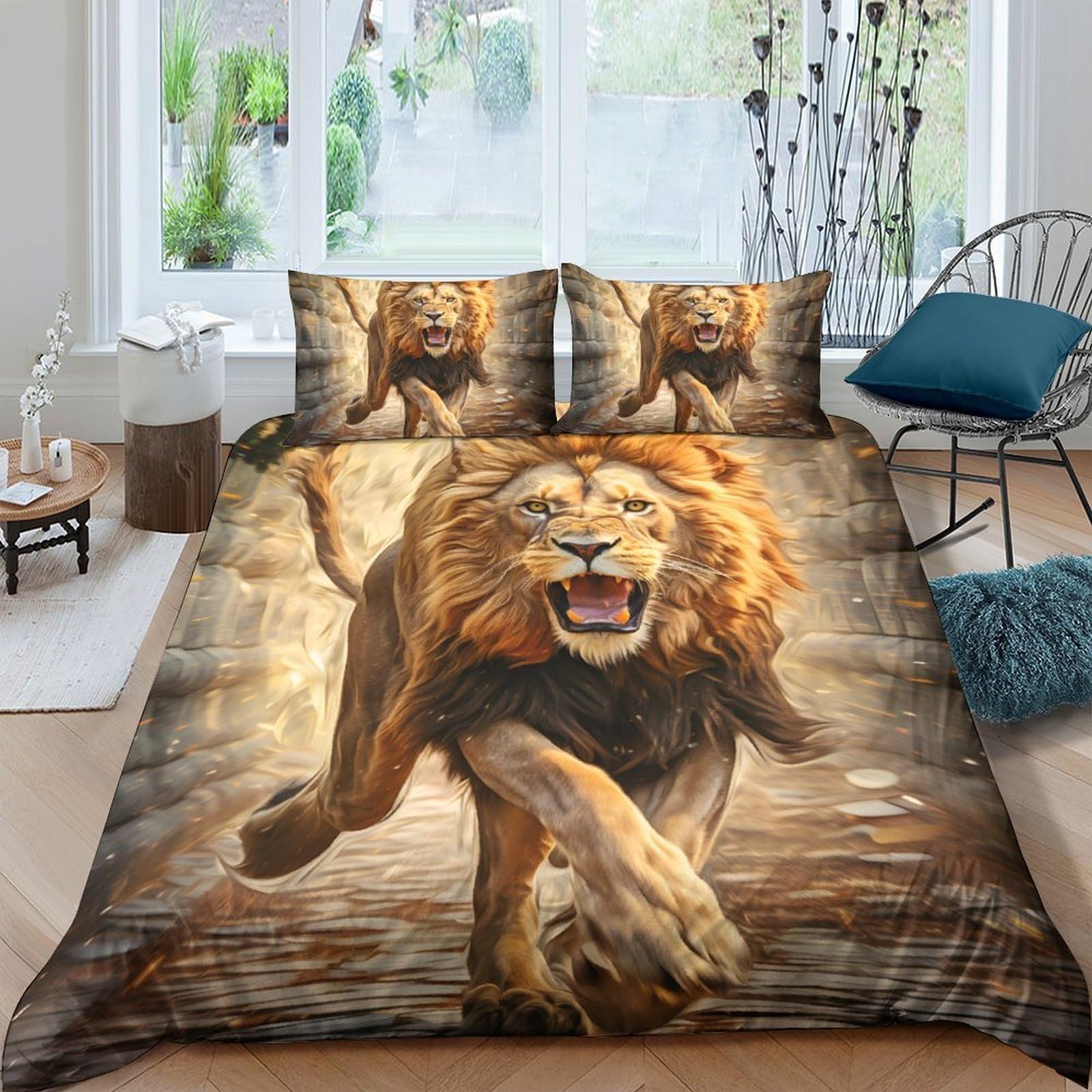 Ctjqhvkz Style-2 3D Printed Running Lion Fitted Sheet Microfiber Soft Anti-Slip Jungle Theme Mattress Cover For Bedroom Dorm Decor Single（135X200cm）