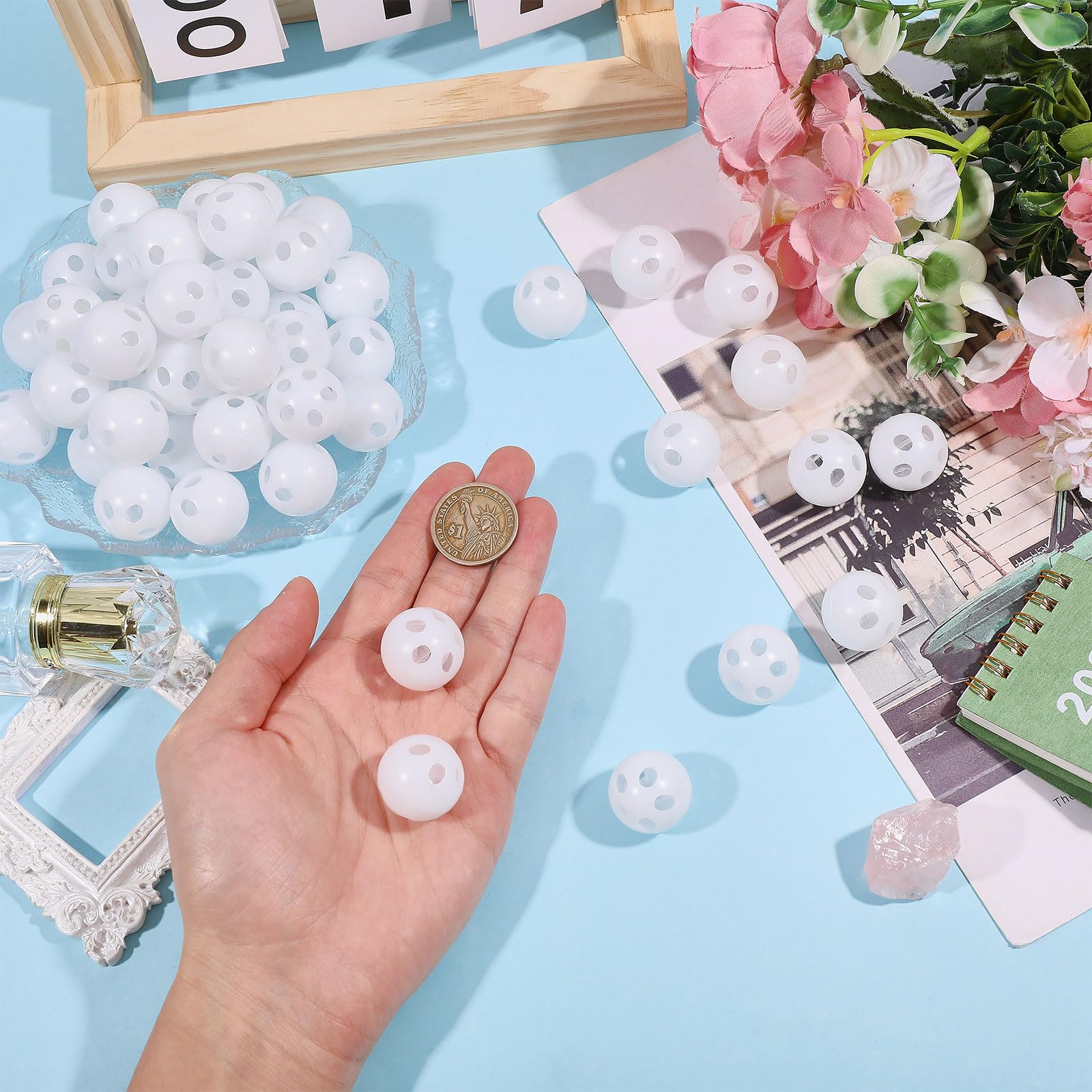 FREEBLOSS 60pcs Rattle Balls Inserts White Noise Maker Inserts for Animal Puppet Toy Rattle Box Repair 0.95" - Image 3
