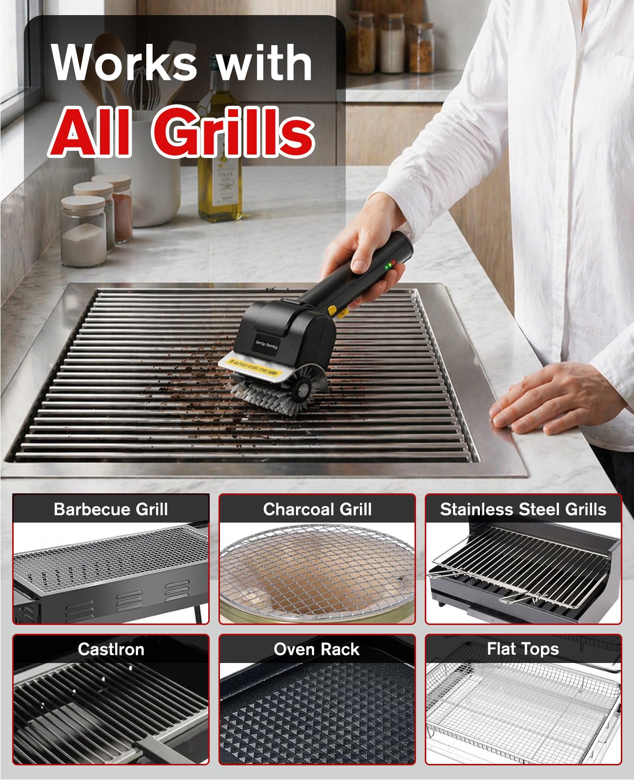 Spazzola Elettrica per Barbecue, Spazzola Ricaricabile per la Pulizia Del Griglia Senza Fili, Acciaio Inox Strumento di Pulizia per BBQ Griglia