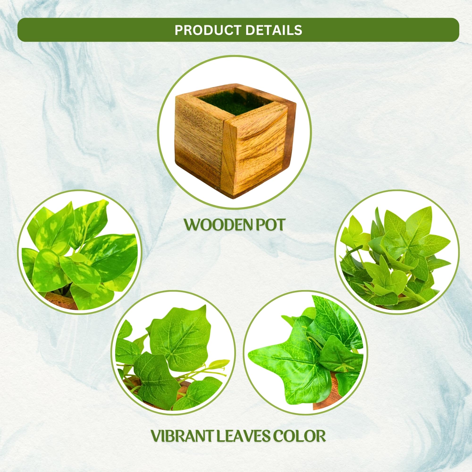 fancymart Artificial Leaves Plant in Small Wood Pot - 12cm Height - Pack of 4 - Home & Office Decor Elegant Potted Plant for Tabletop/Shelves Enhancement 1