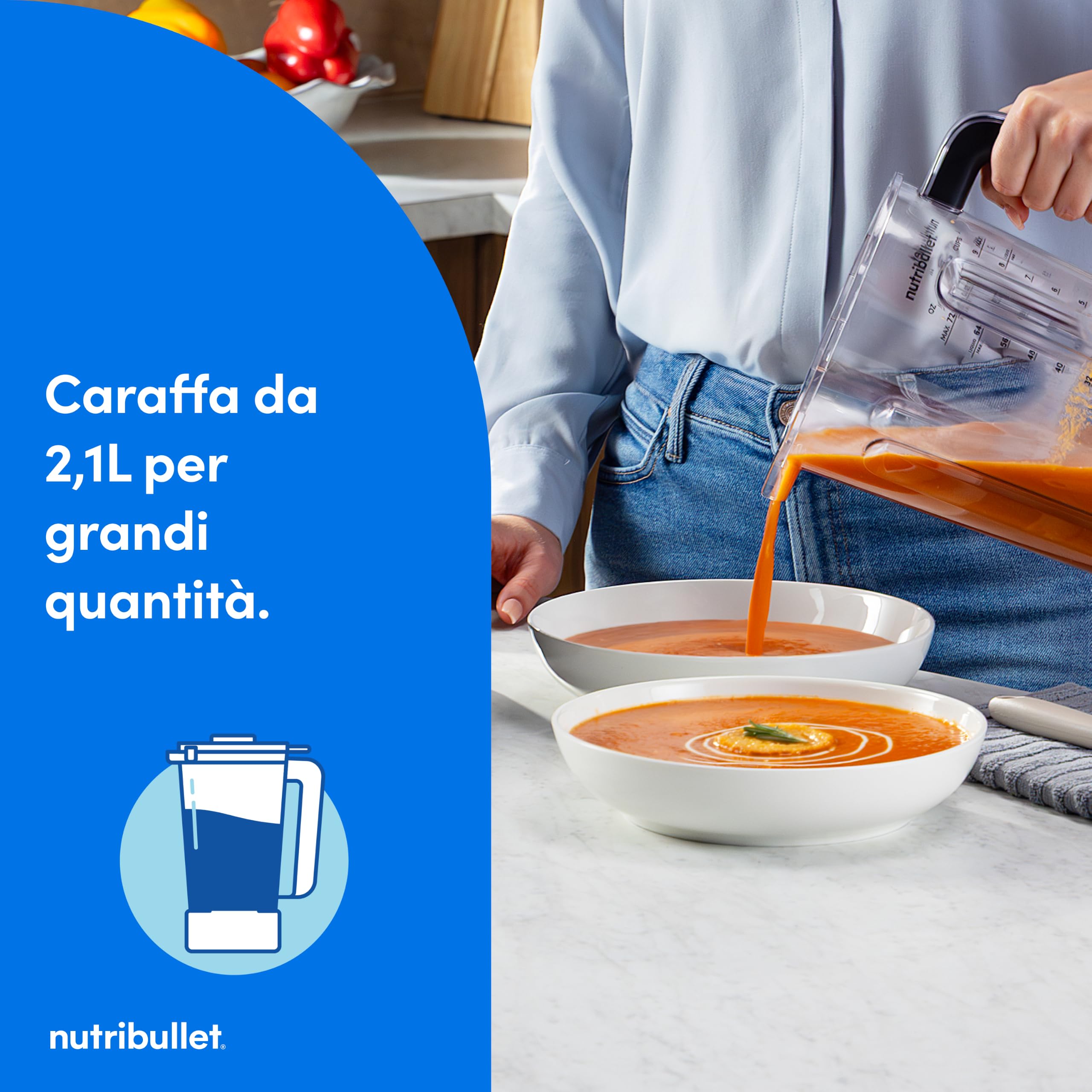nutribullet Power Core™ Blender – Frullatore con Caraffa XL 2,1L, Blender per Smoothie e Ghiaccio Tritato, 3 Velocità + Pulse, Programma Smoothie Automatico, Mixer Cucina, 1200W, Nero (NBF430MB)
