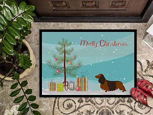 Miniatura 3 de Caroline's Treasures BB8449JMAT - Tapete de pelo largo con diseño de perro salchicha de Navidad de 24 x 36 pulgadas, para interiores y exteriores,