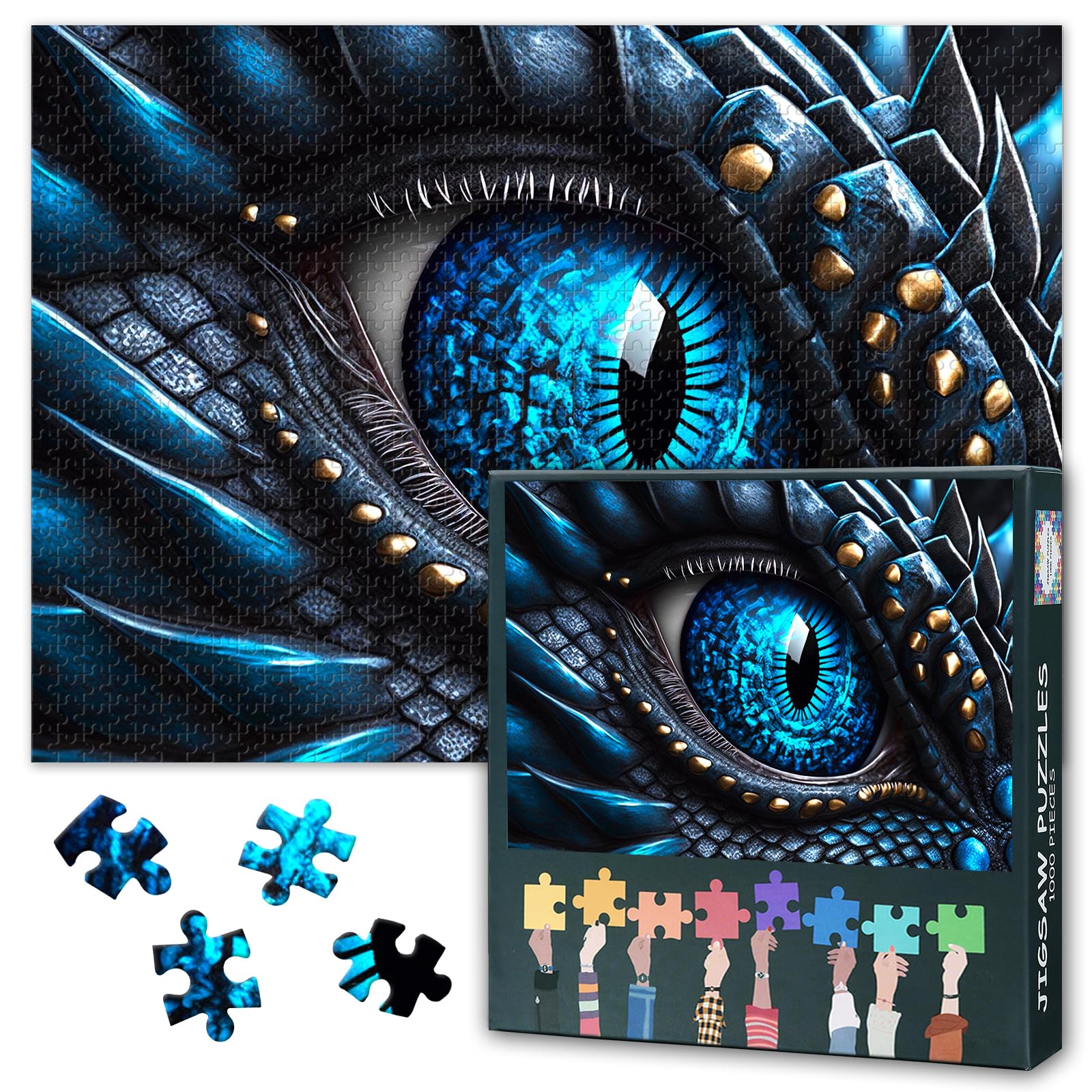 1000 Piece Jigsaw Puzzle - 50x70cm Fantasy Blue Dragon Eye, Vintage Art Design with Intricate Details Collectible Unique Gift for Dragon Lovers & Adults Art