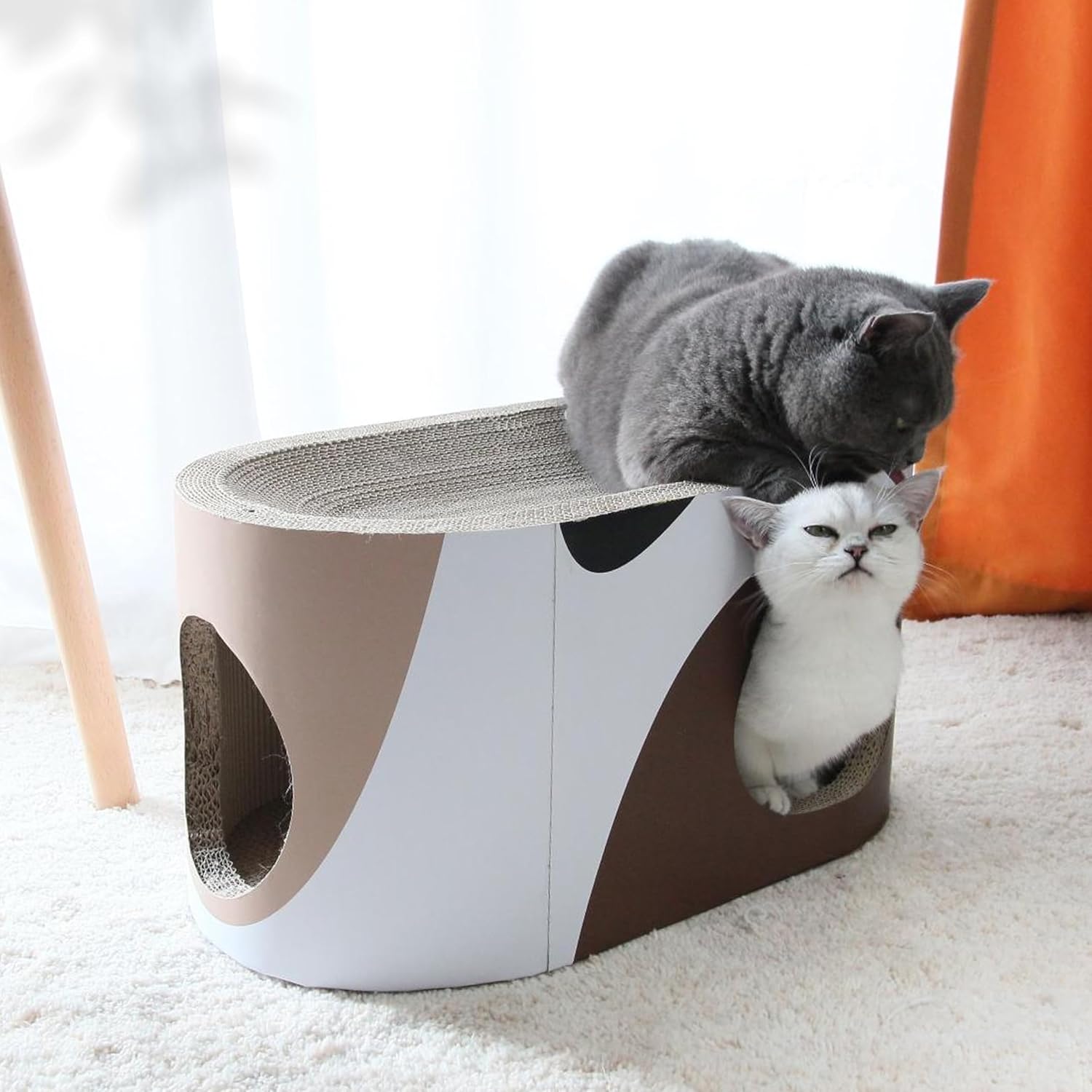 猫 爪とぎ つめとぎ 強化ダンボール 高密度 猫爪とぎ 可愛い お洒落 ハウス ベッド 猫型 お家 【三重】 (隠れん坊（三毛）)