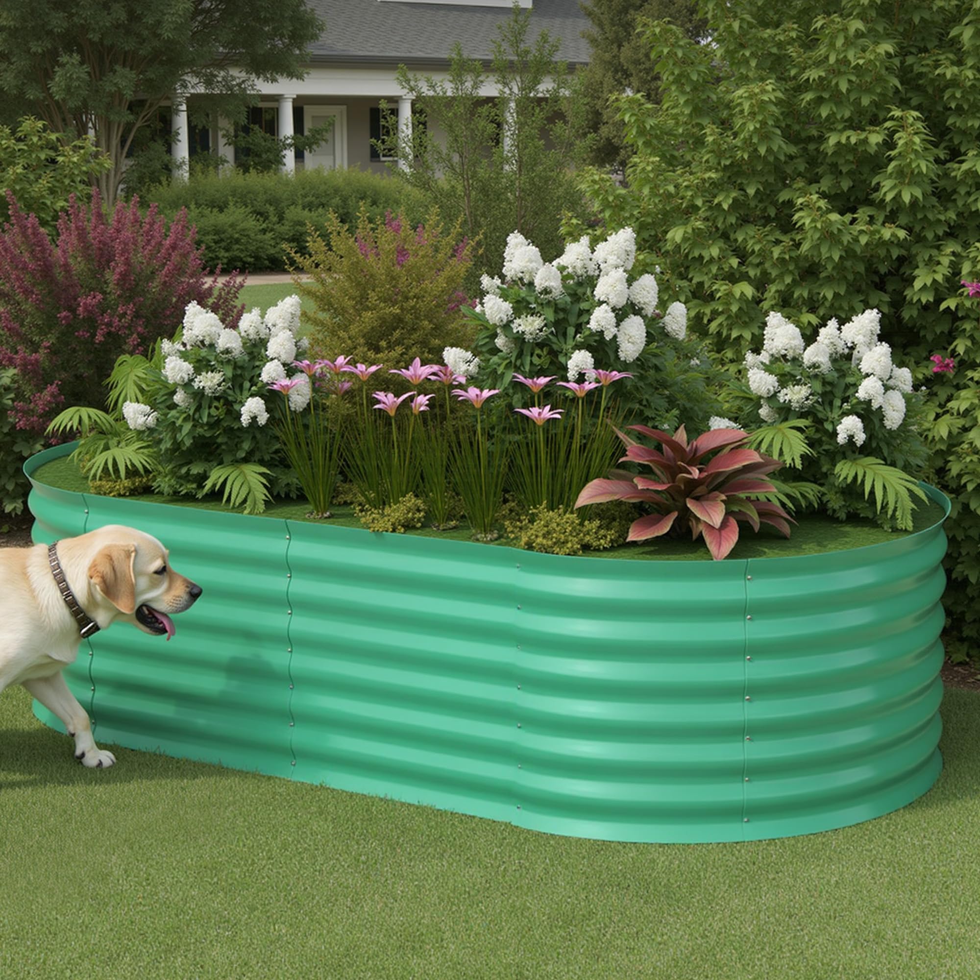 Aptliton Galvanized Metal Raised Garden Bed - 6x3x2ft Outdoor Planter Box, Rust-Resistant, Safety Edging, Easy Assembly - Green, 180x90x60cm