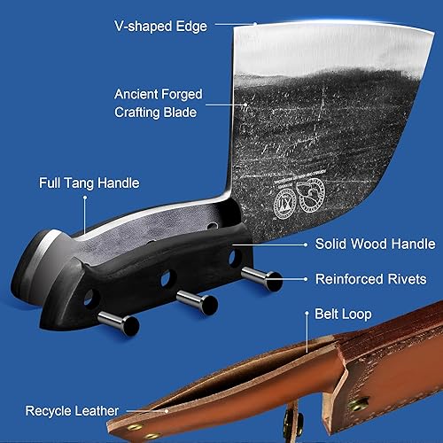 Miniatura 6 de XYJ Cuchillo de carnicero forjado hecho a mano, cuchillo de chef serbio, cuchillo multifuncional con funda de cuero para cocina, camping o barbacoa