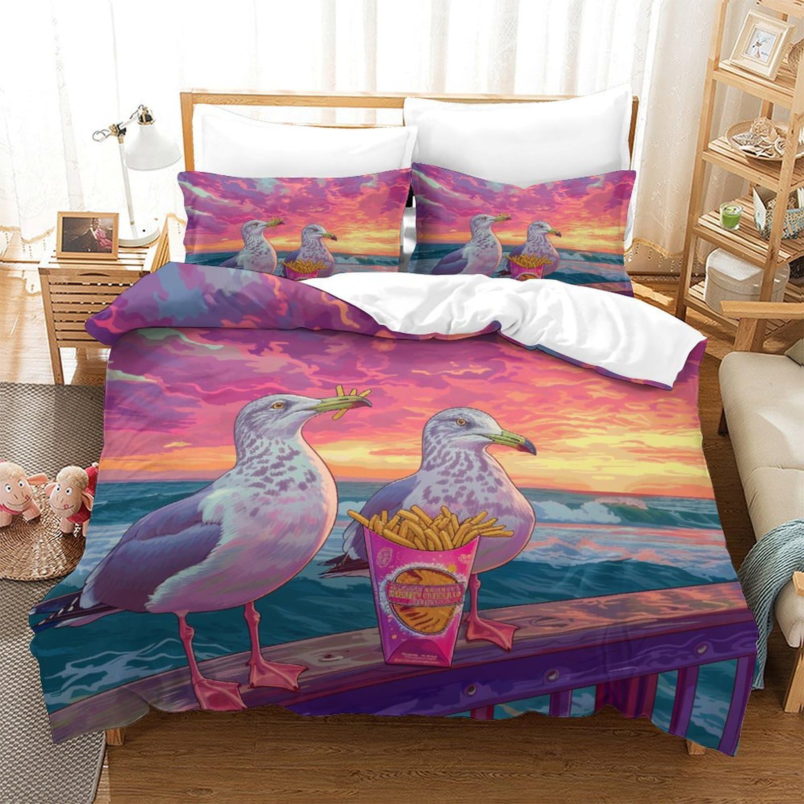 Housses de couettes anti-transpiration microfibre douce 3D mouette contre les nuits agitées