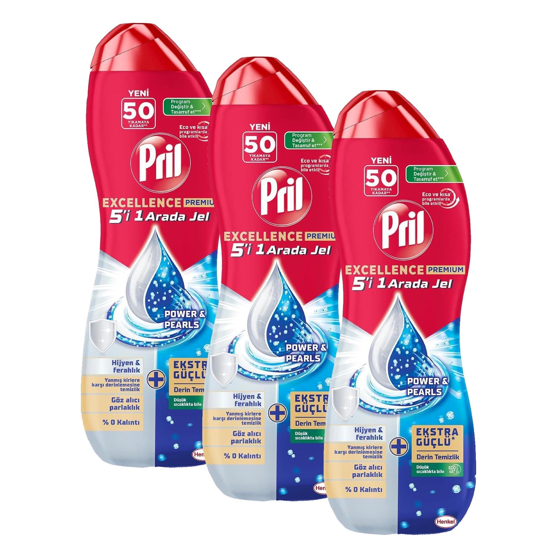 Pril Excellence Duo Jel Bulaşık Makinesi Deterjanı 900ml 50 Yıkama Hijyen (3 paketi)