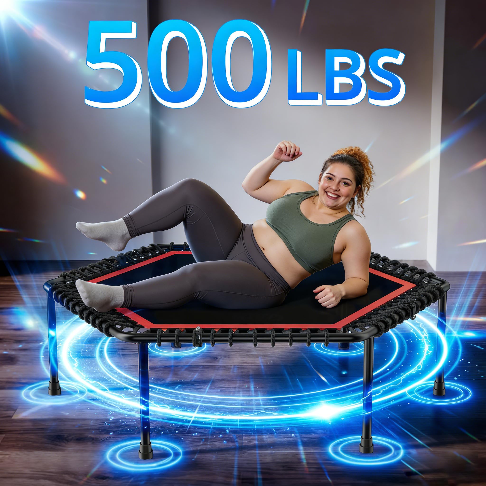 50-Zoll-Fitness-Trampolin für Erwachsene – Indoor-Rebounder mit stabilem Rahmen, ideal für das Training zu Hause und Sportübungen. Maximale Belastbarkeit 230 kg.
