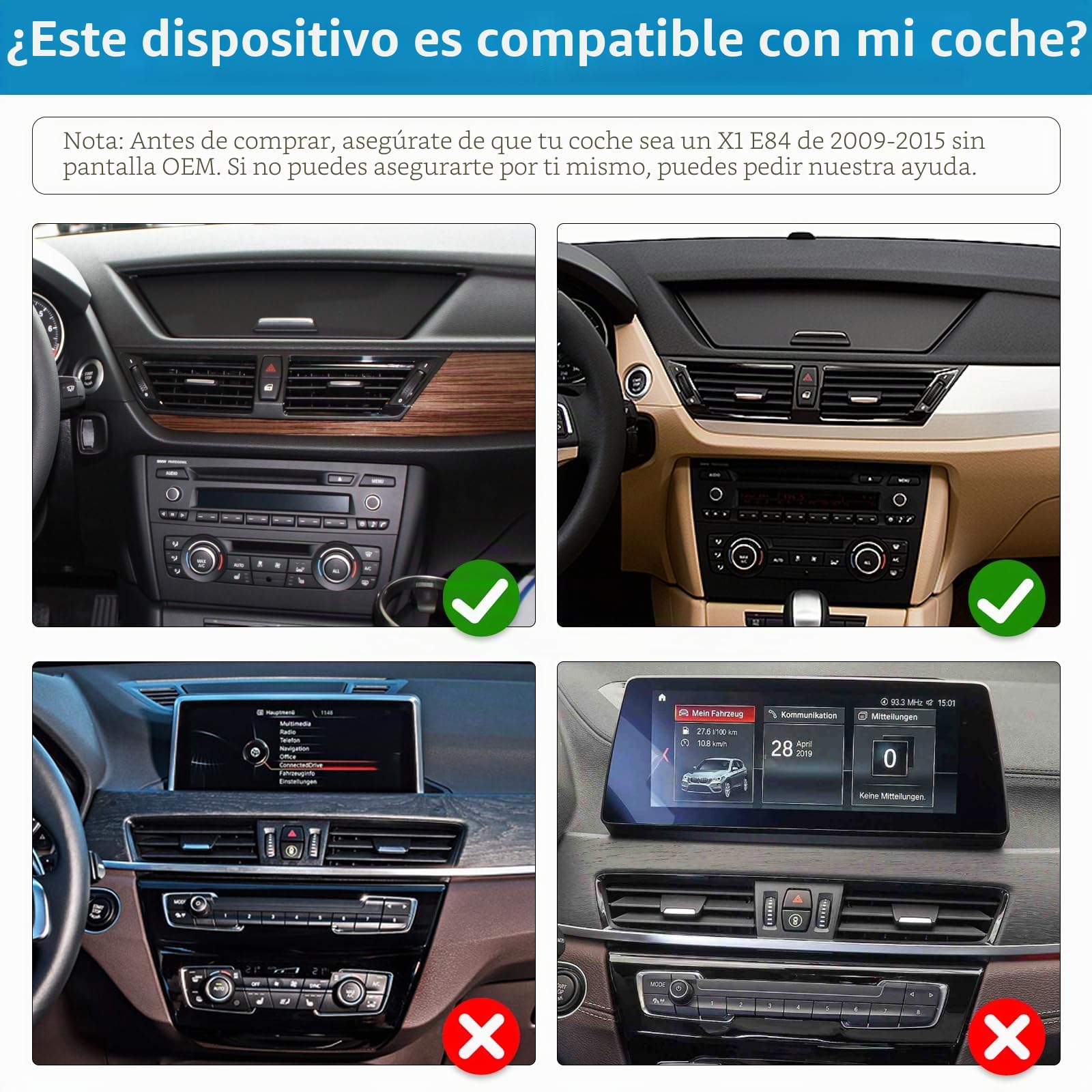 Radio para Coche de 12,3 Pulgadas con Pantalla táctil y Carplay inalámbrico y Android Auto para BMW X1 Serie E84 2009-2015 (sin Pantalla OEM), Compatible con Mirrorlink, música y navegación