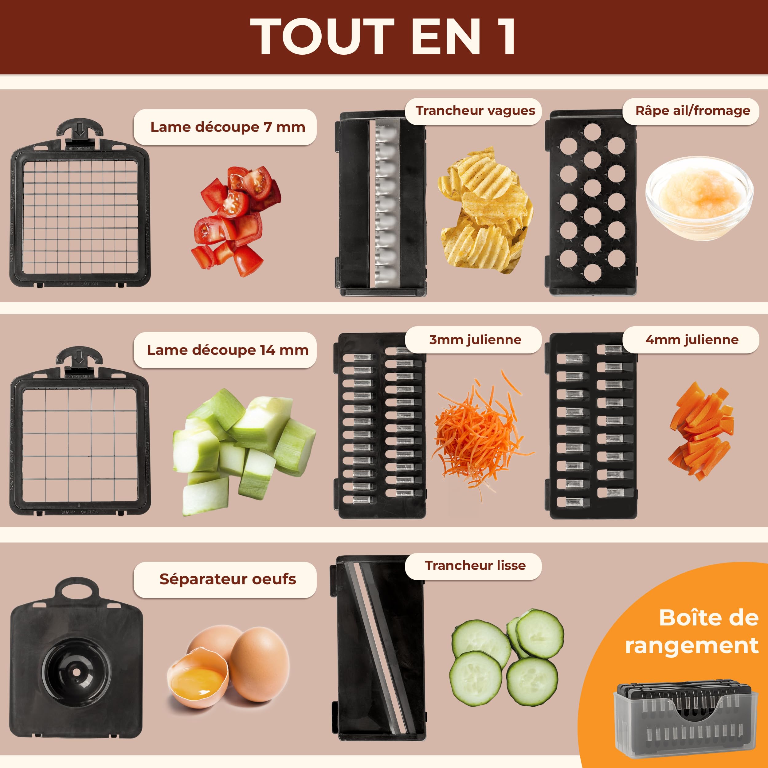Mandoline Cuisine Multifonctions,Mandoline Professionnelle Cuisine - Trancheur de Légumes Manuel,Decoupe Legumes,Cube Oignon Carotte,Tomates - Rapeuse Legume,Coupe Legumes Multifonctions