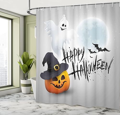 Miniatura 86 de Ambesonne Cortina de ducha de Navidad, estilo retro, palabras de deseos de Navidad con forma de árbol con adornos, juego de decoración de baño de