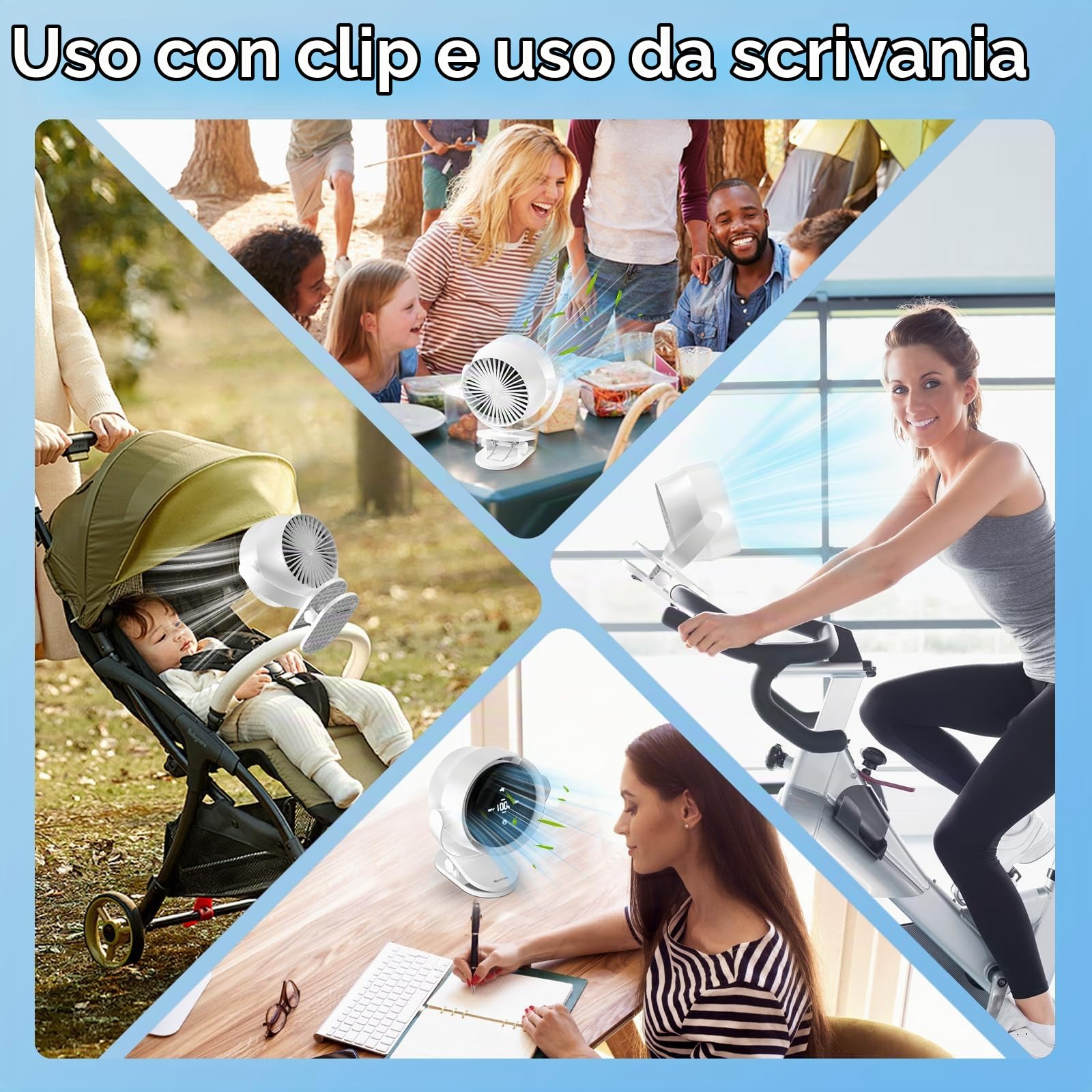Marchpower Ventilatore da tavolo, 4 in 1 Mini Ventilatore Portatile con Clip, USB Silenzioso con Regolazione a 100 Velocità 4000mAh, Girevole a 360° Soffia a 720° con Timer per Interno ed Esterno
