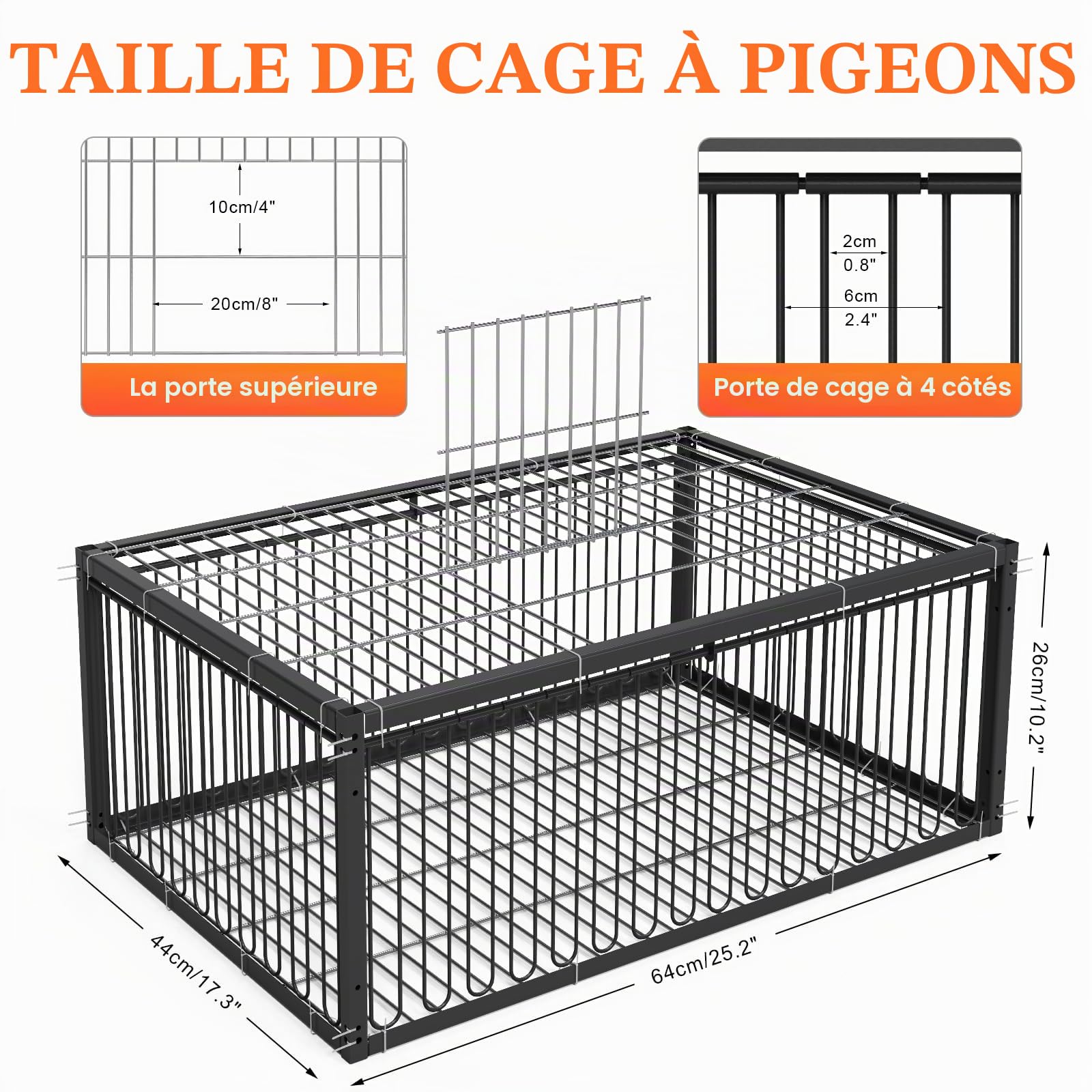 Cage à pigeons, 60 cm, pour la collecte des pigeons, pigeons voyageurs, pigeons à viande, cailles, noir