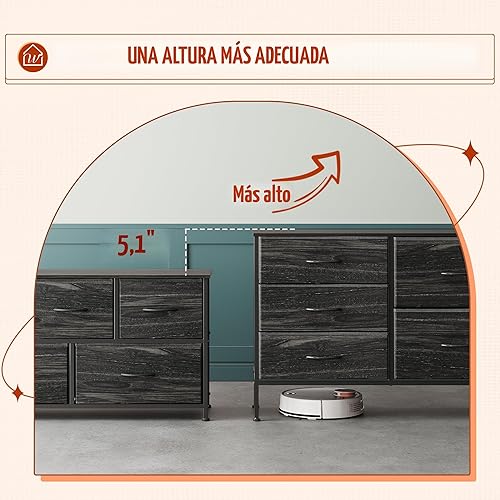 Miniatura 9 de WLIVE Cómoda para dormitorio con 5 cajones, cómodas anchas con organizadores de cajones, cómoda de cajones, cómoda de tela para sala de estar,