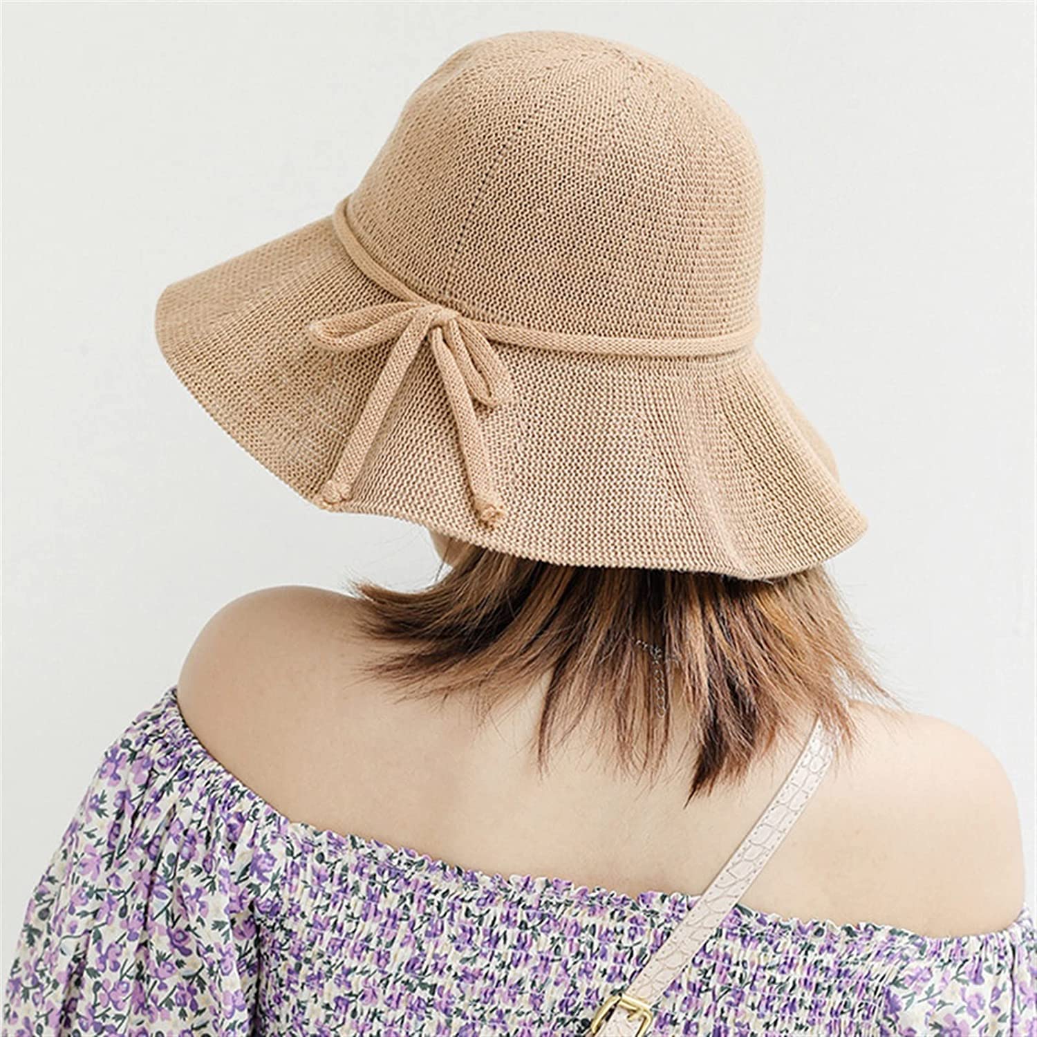 Sombrero de Playa para Mujer, de Paja, con Lazo, de ala Ancha, Plegable, Informal, de Pescador, para Verano (P 6 7/87 1/8)