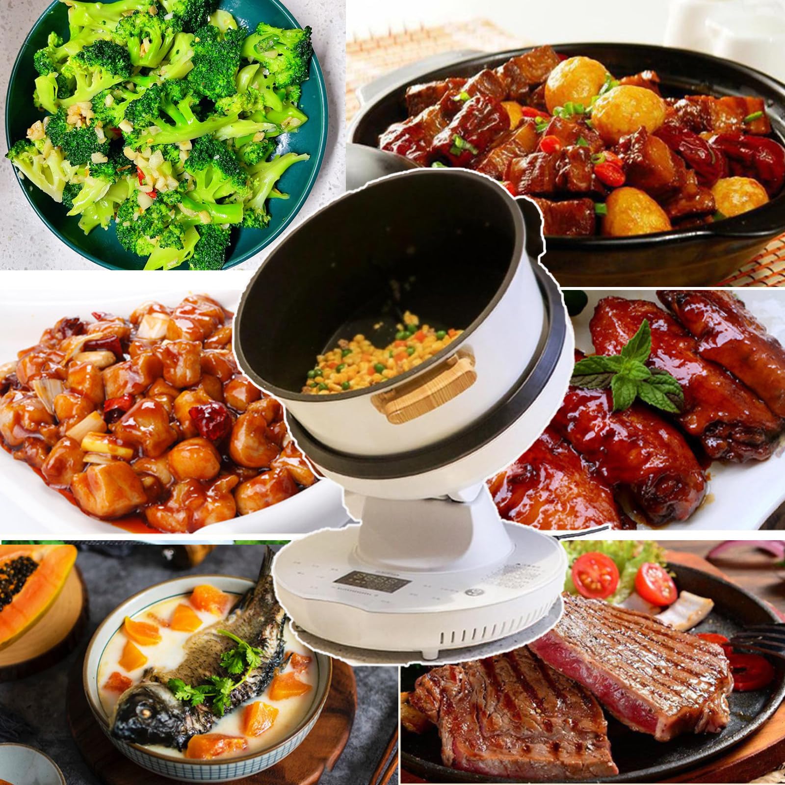 Procesador de alimentos comercial de 8 L, máquina de cocción automática inteligente con rotación de 360° y calefacción 3D, potencia de fuego de 3 engranajes para uso doméstico y restaurante