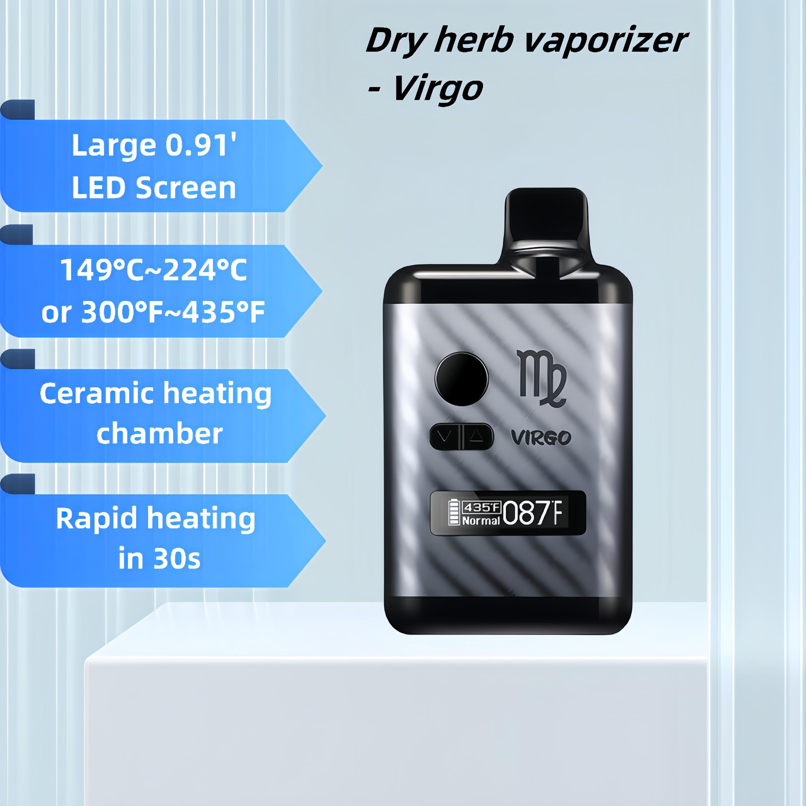 Vaporisateur Virgo pour herbes sèches, chambre chauffante en céramique, affichage OLED et contrôle de la température (gris)