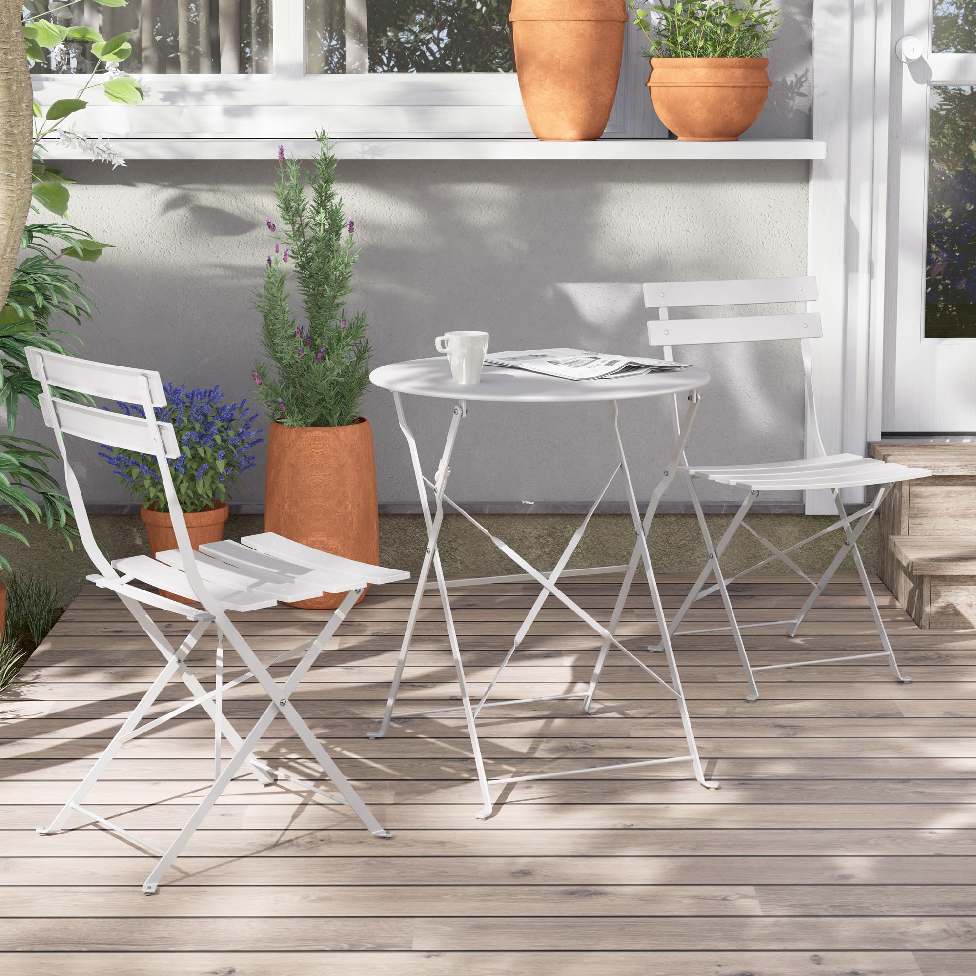 Grand patio Bistro Set 3 Pieces, Garden Furniture Set, Folding 2 Chairs and 1 Table, Weather-Resistant, Patio Table Chairs for Balcony,Yard, Garden (White)